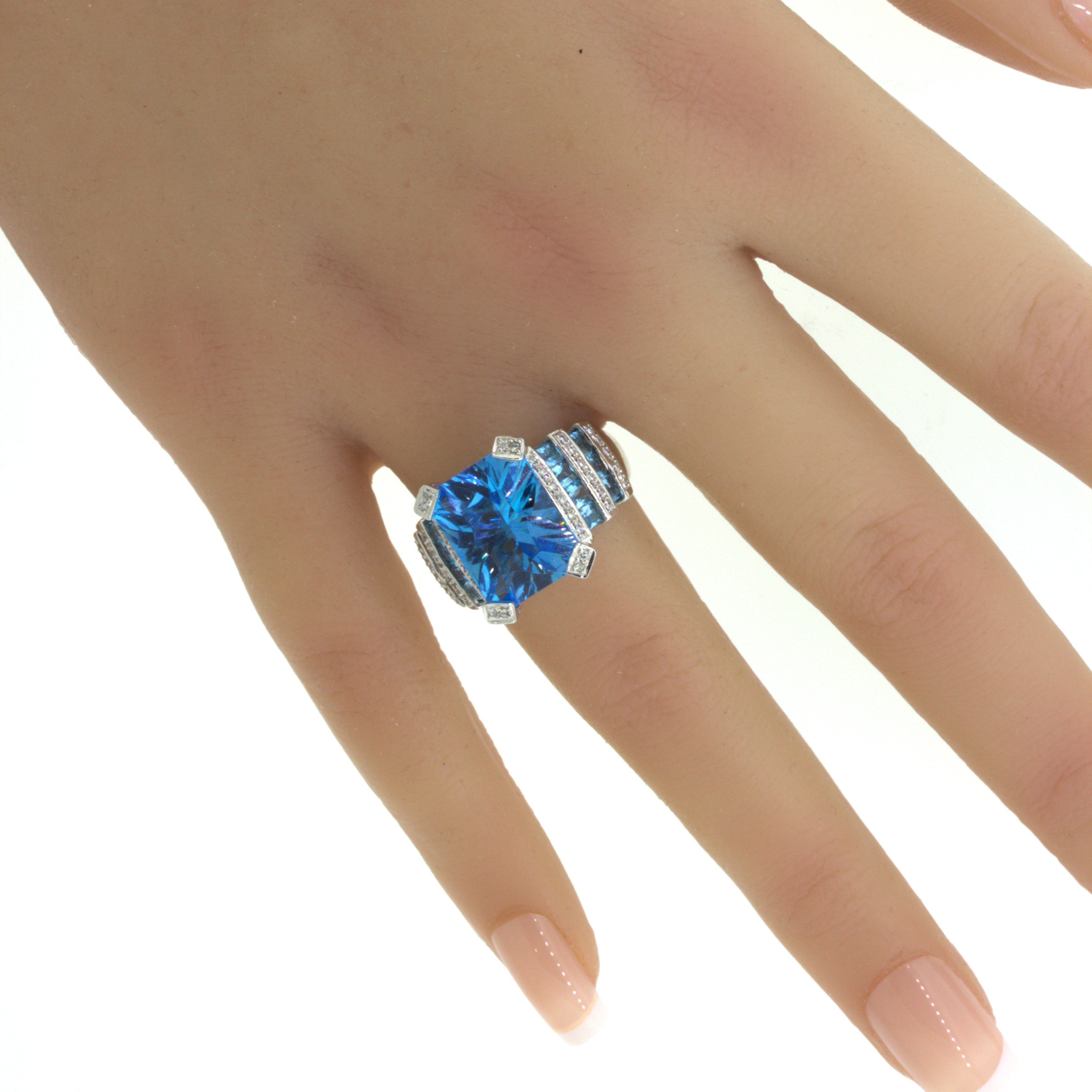 Bellarri Blue Topaz Diamond 18K White Gold Ring