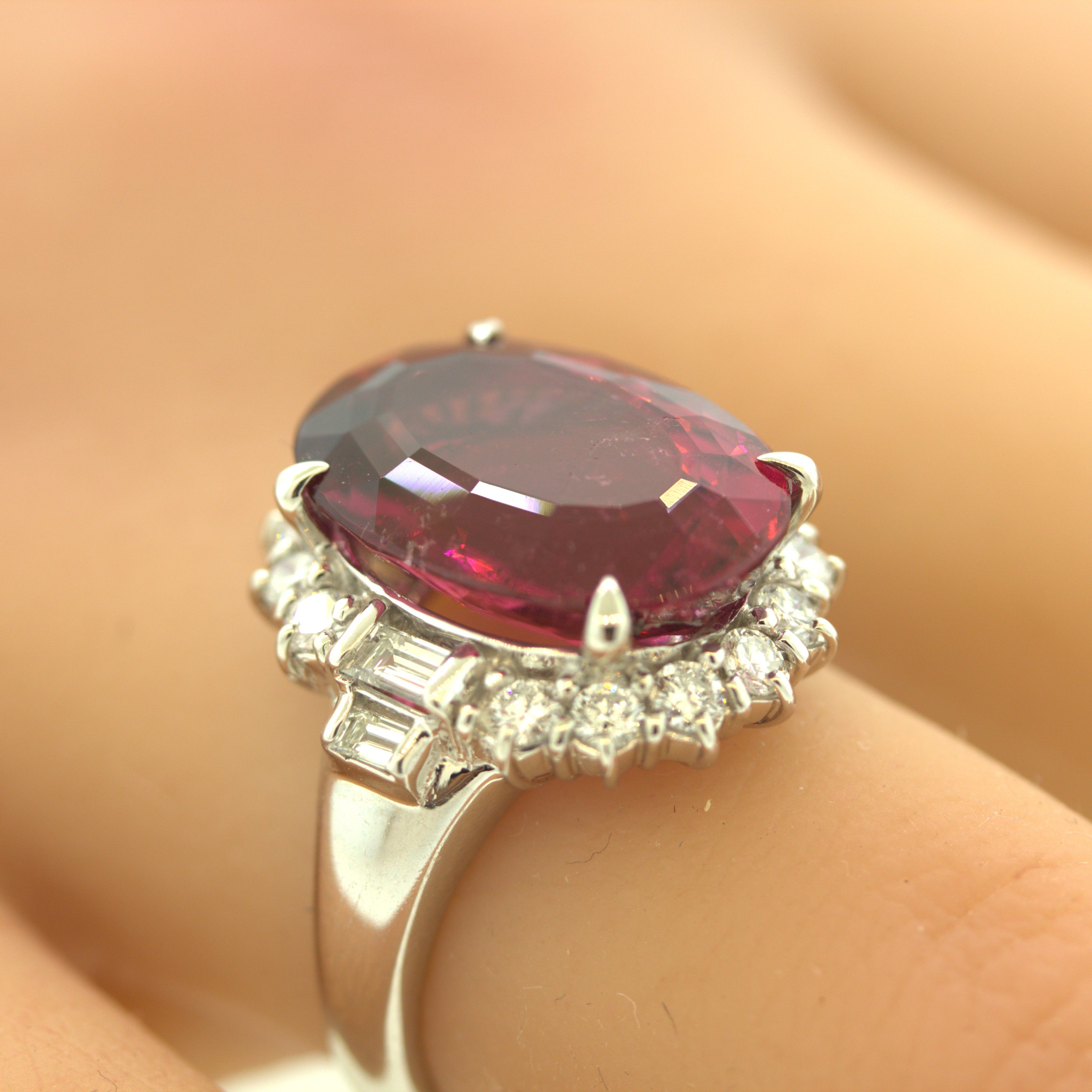 9.46 Carat Rubellite Tourmaline Diamond Platinum Ring