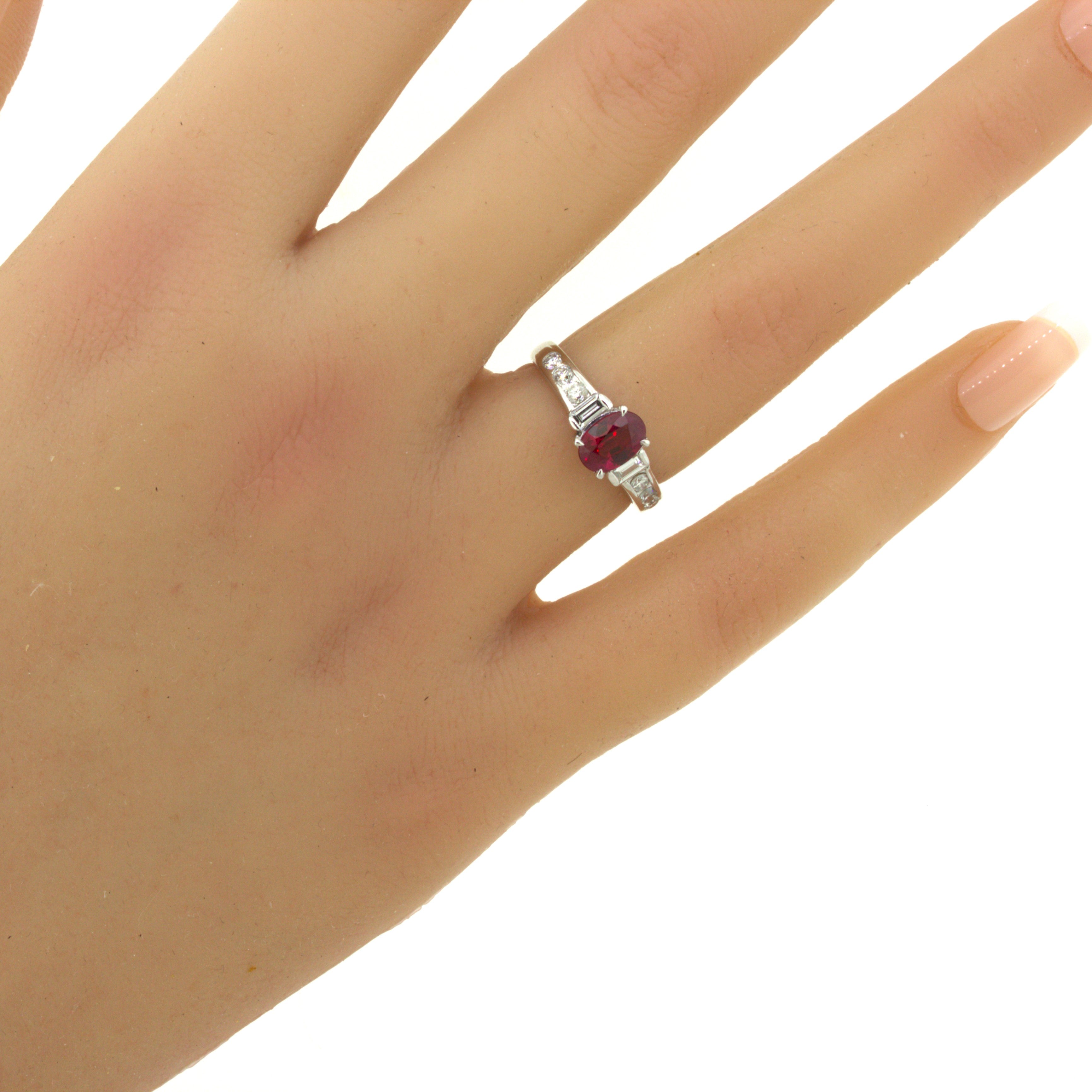 1.10 Carat Burmese Pigeon Blood Ruby Diamond Platinum Ring, GRS Certified