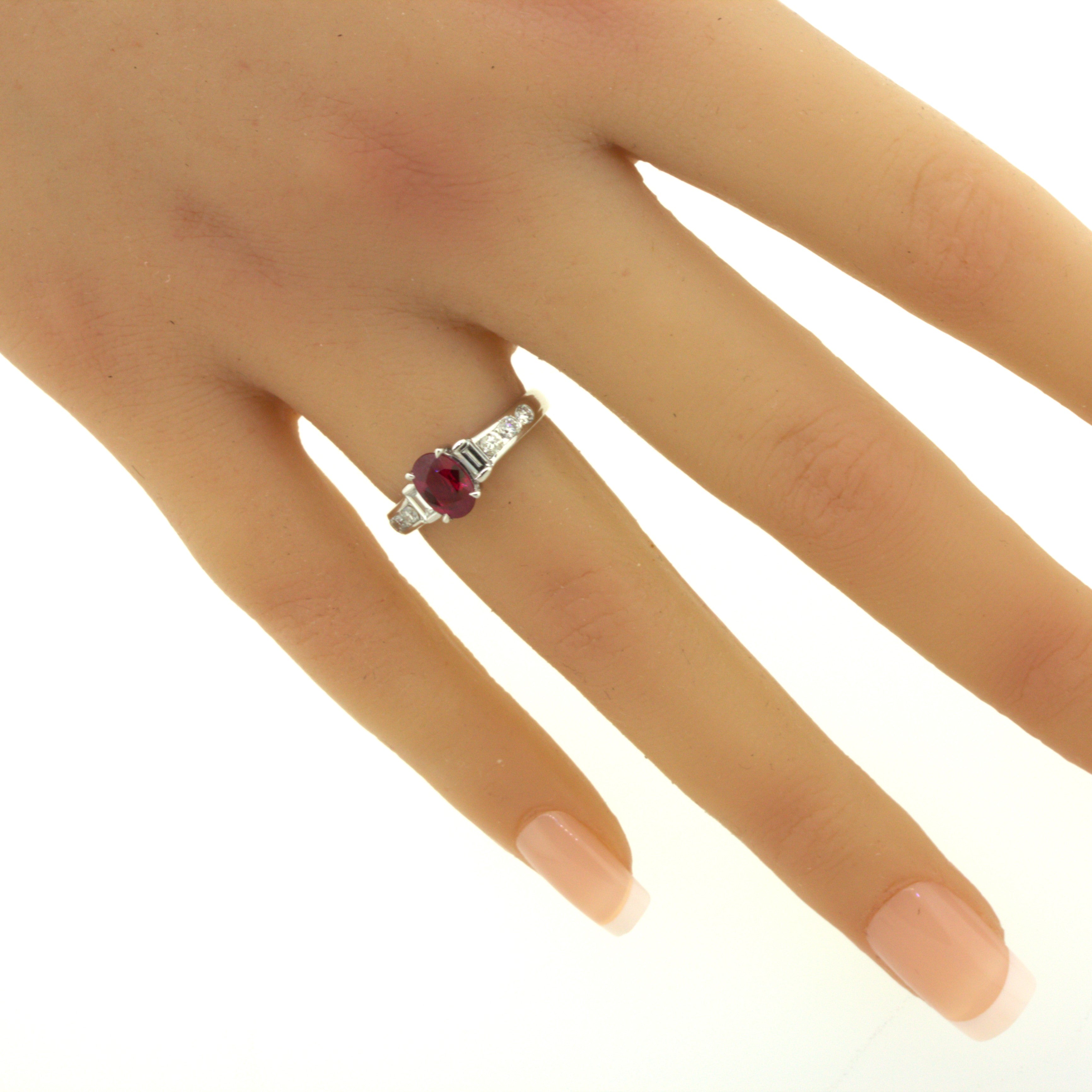 1.10 Carat Burmese Pigeon Blood Ruby Diamond Platinum Ring, GRS Certified