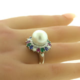 South Sea Pearl Diamond Ruby Sapphire Emerald Platinum Ring