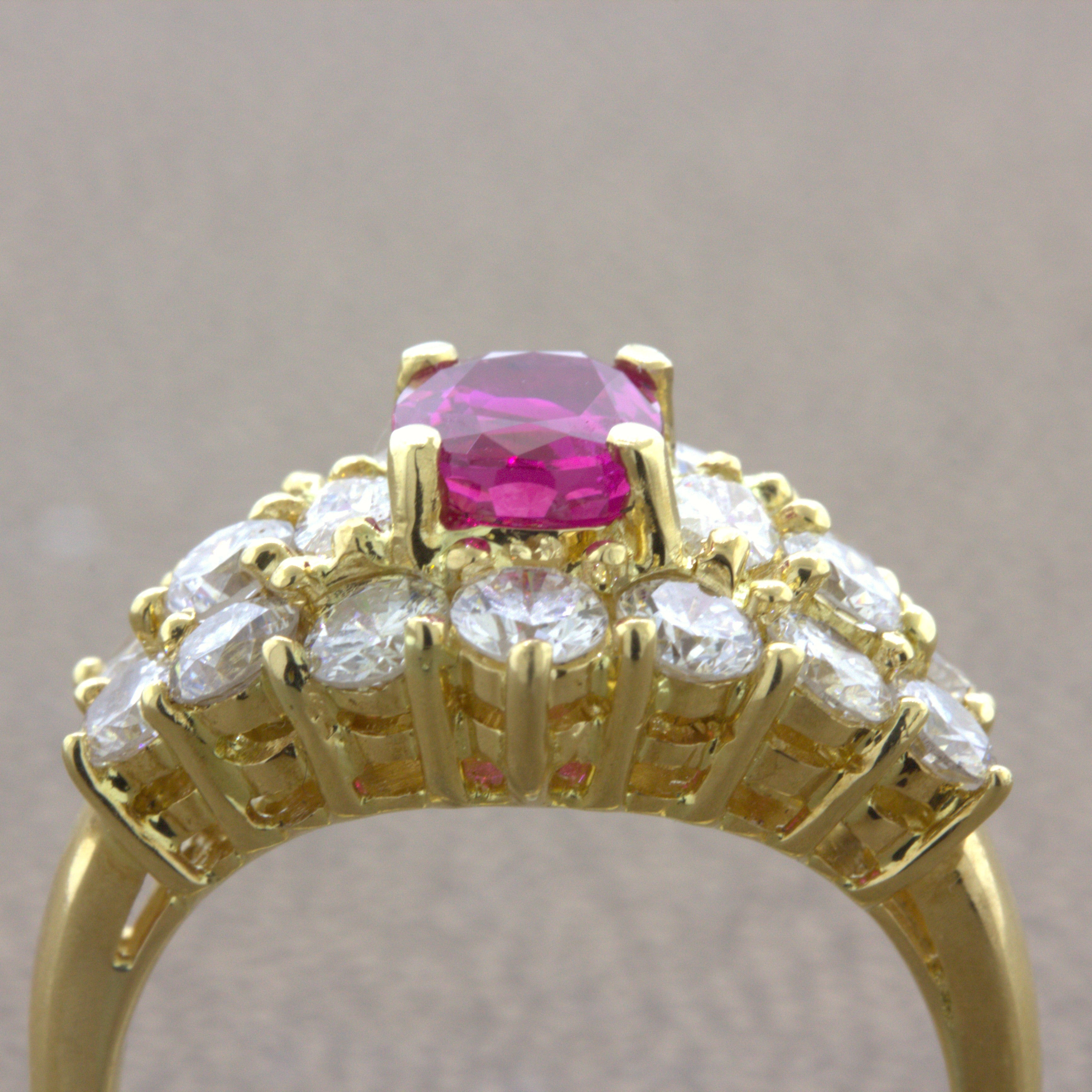 1.09 Carat Burma No-Heat Ruby Diamond 18K Yellow Gold Ring, GIA Certified