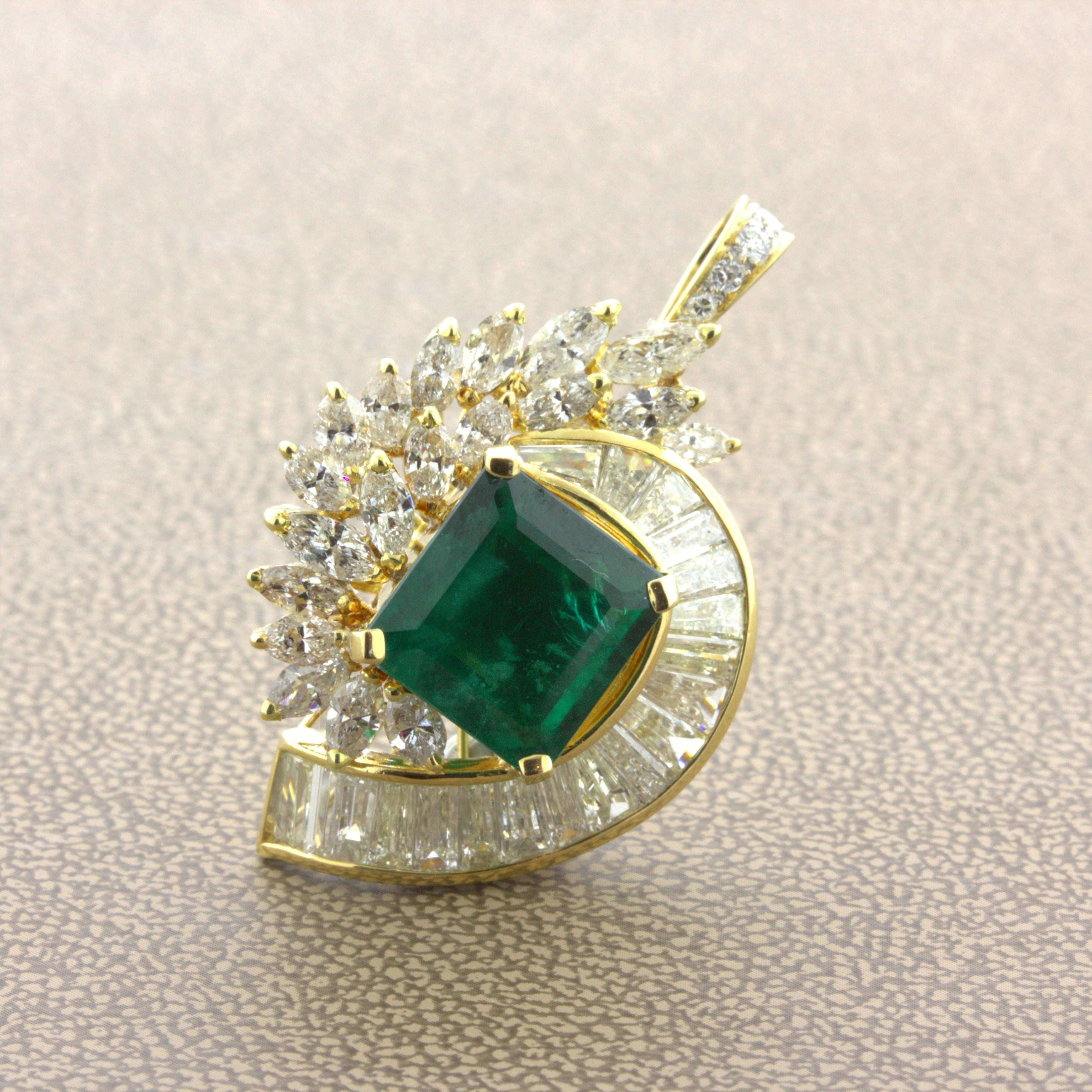 Emerald Diamond Cascade 18k Yellow Gold Pendant & Ring