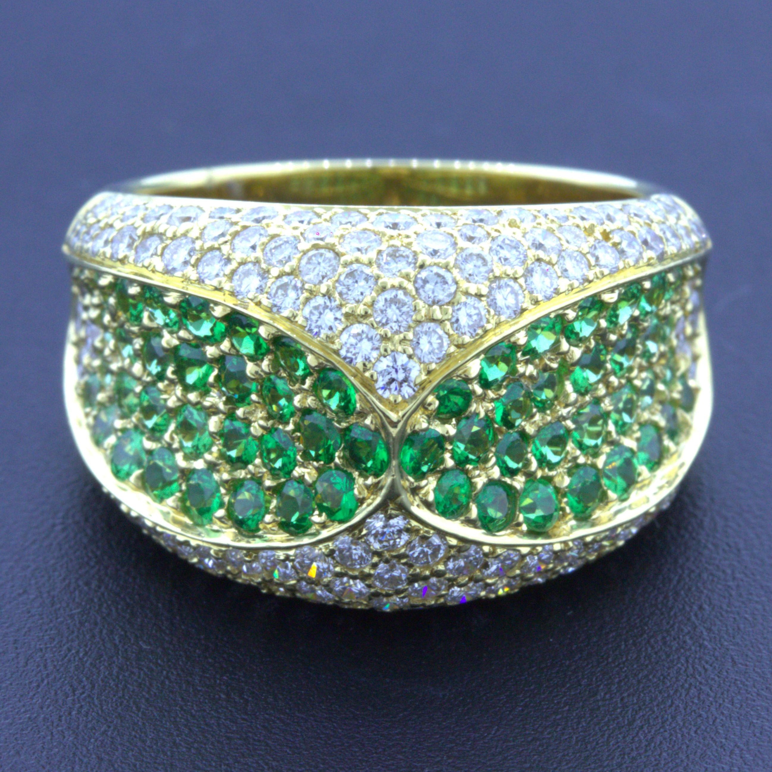 Tsavorite Garnet Diamond 18k Yellow Gold Ring