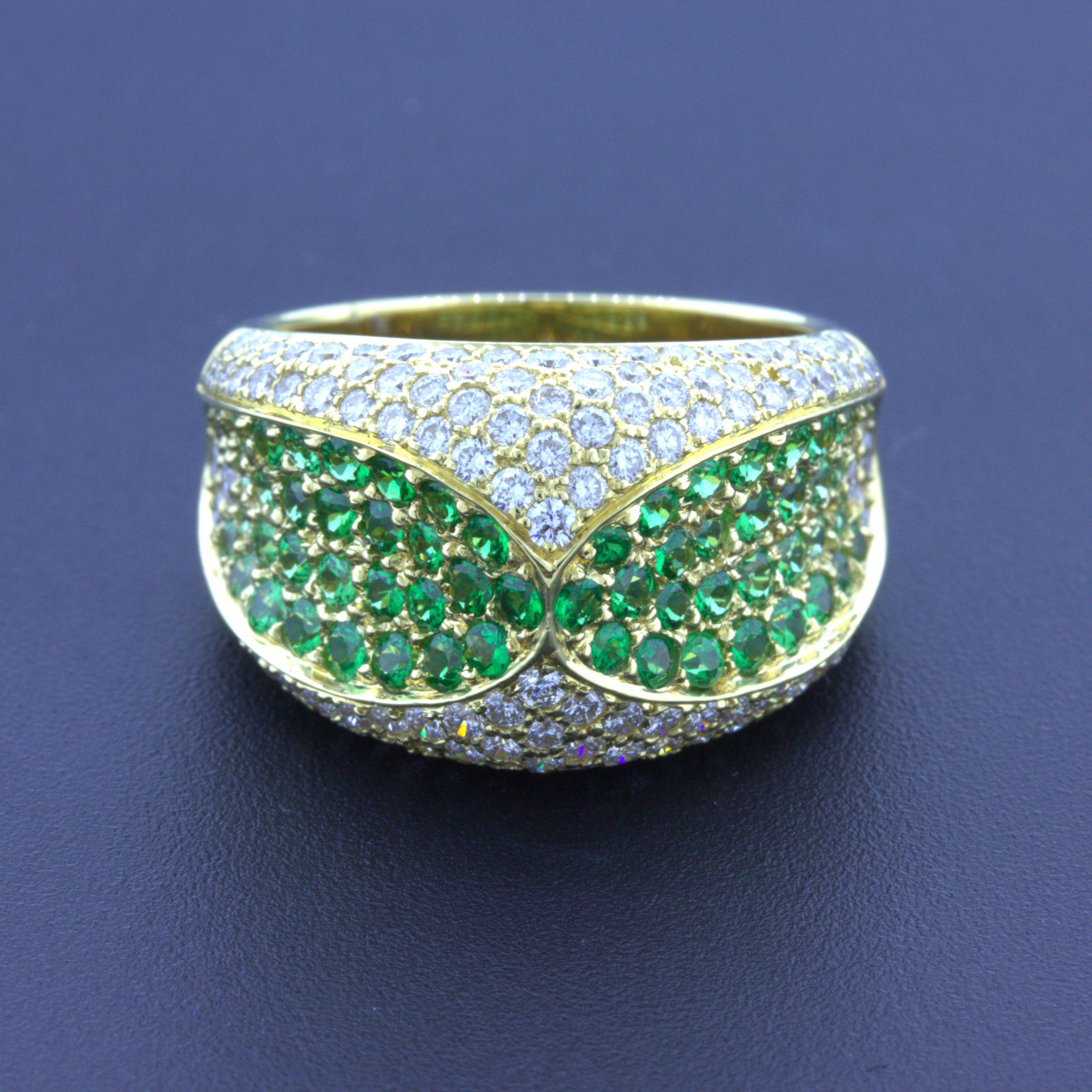 Tsavorite Garnet Diamond 18k Yellow Gold Ring