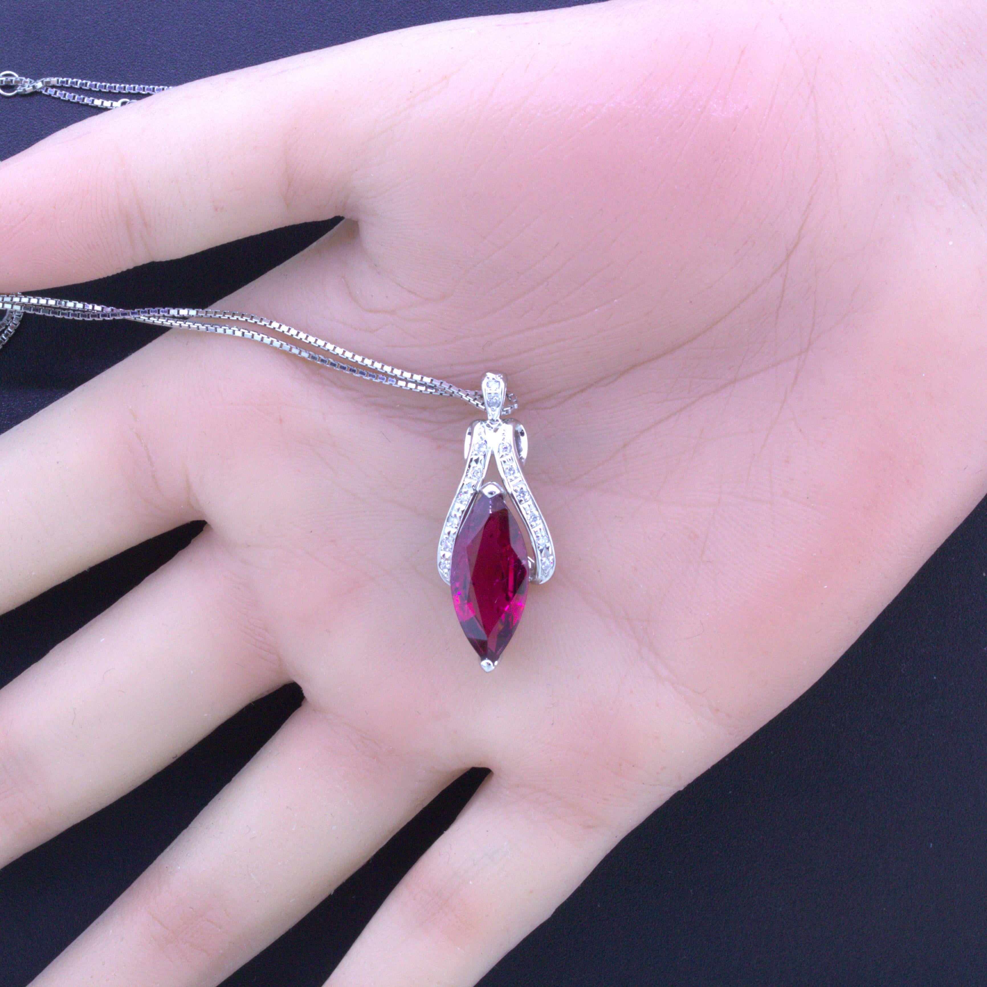 6.42 Carat Rubellite Tourmaline Diamond Platinum Pendant