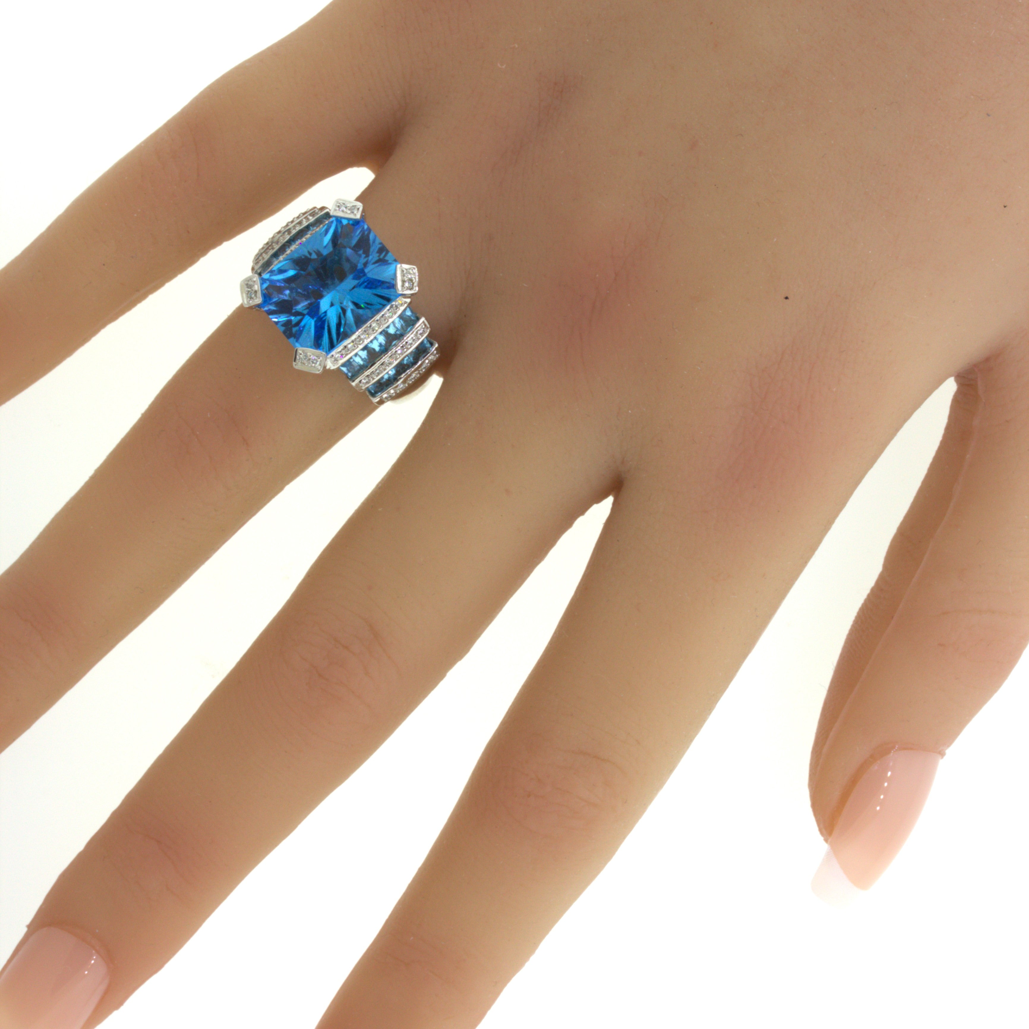 Bellarri Blue Topaz Diamond 18K White Gold Ring