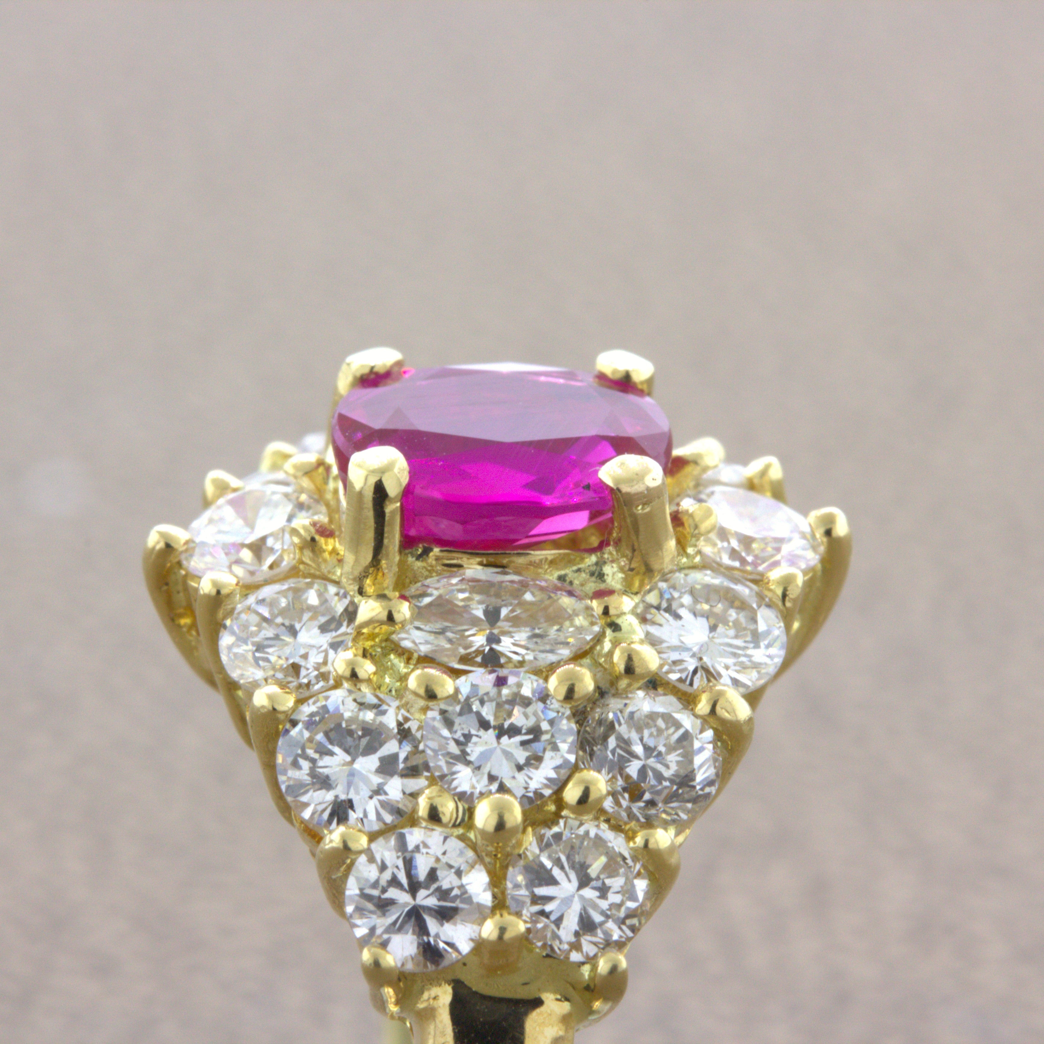 1.09 Carat Burma No-Heat Ruby Diamond 18K Yellow Gold Ring, GIA Certified