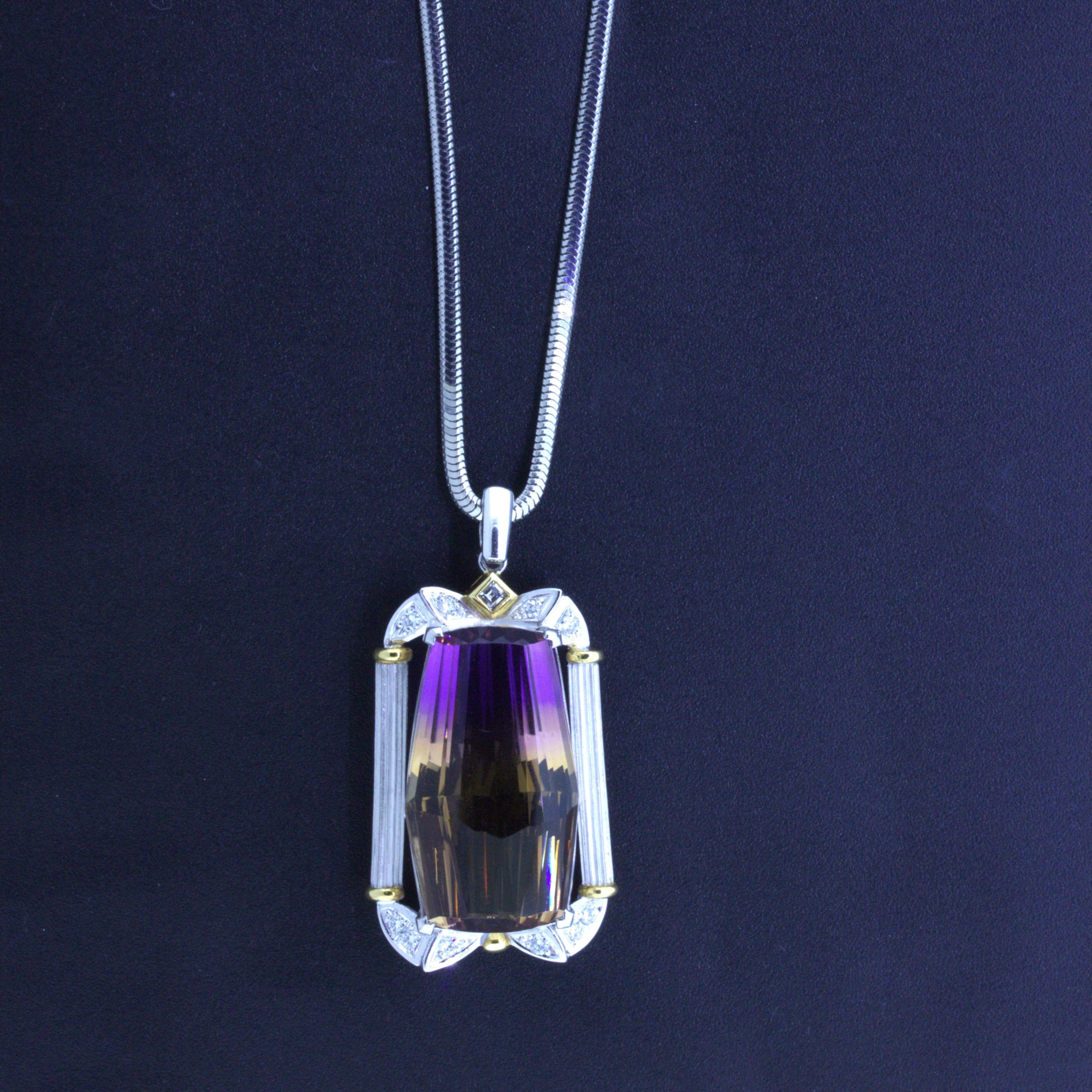 30.53 Carat Ametrine Diamond Platinum Pendant