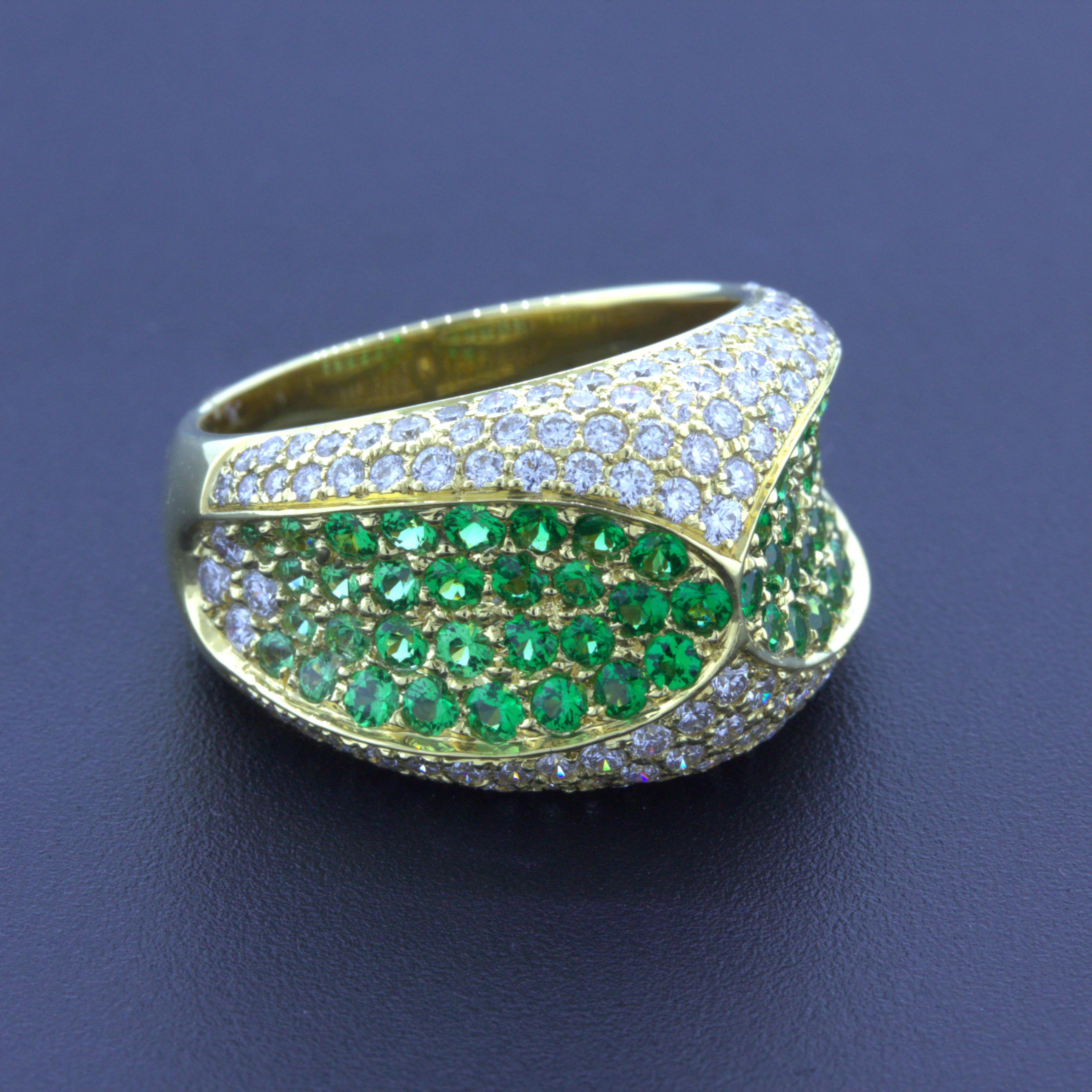 Tsavorite Garnet Diamond 18k Yellow Gold Ring