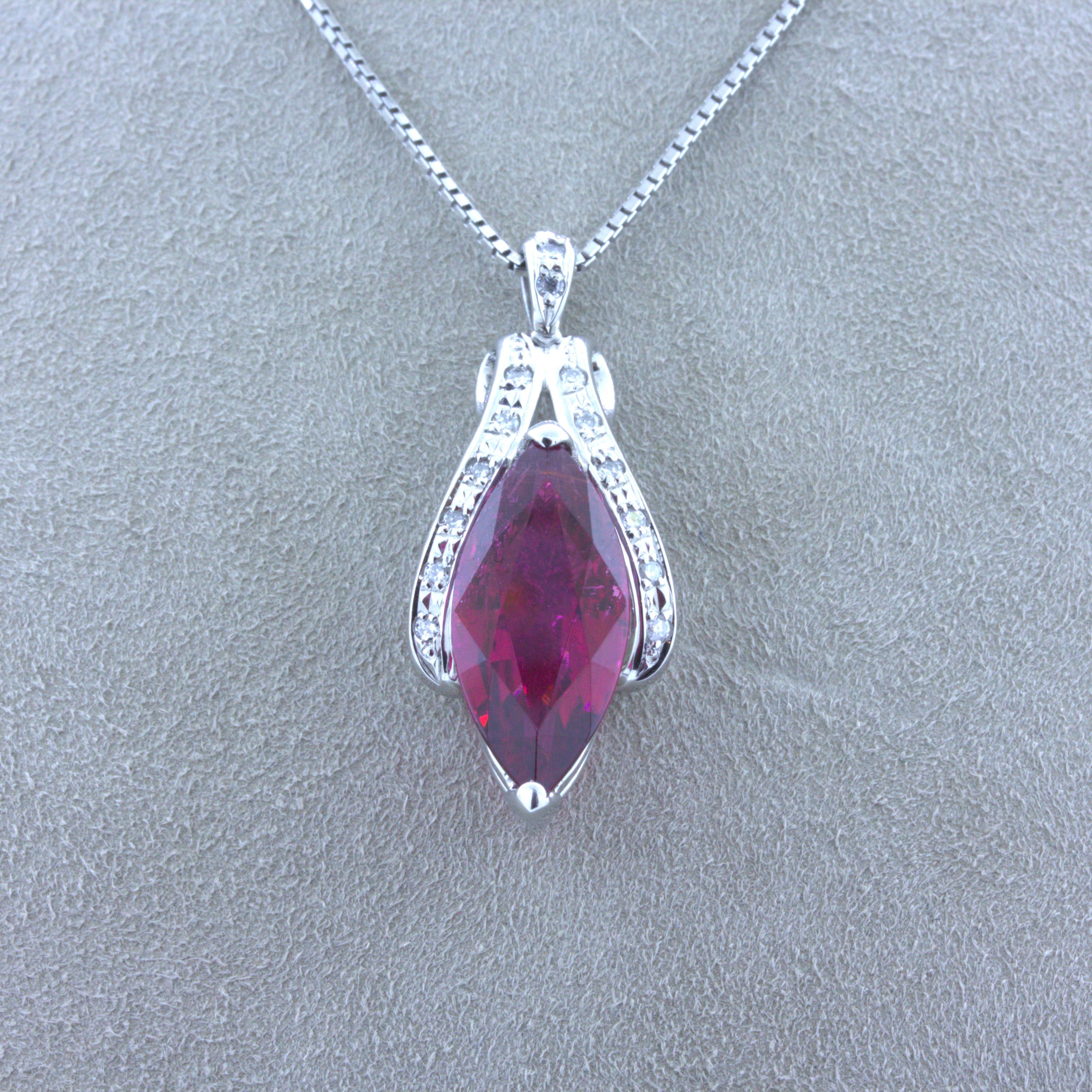 6.42 Carat Rubellite Tourmaline Diamond Platinum Pendant