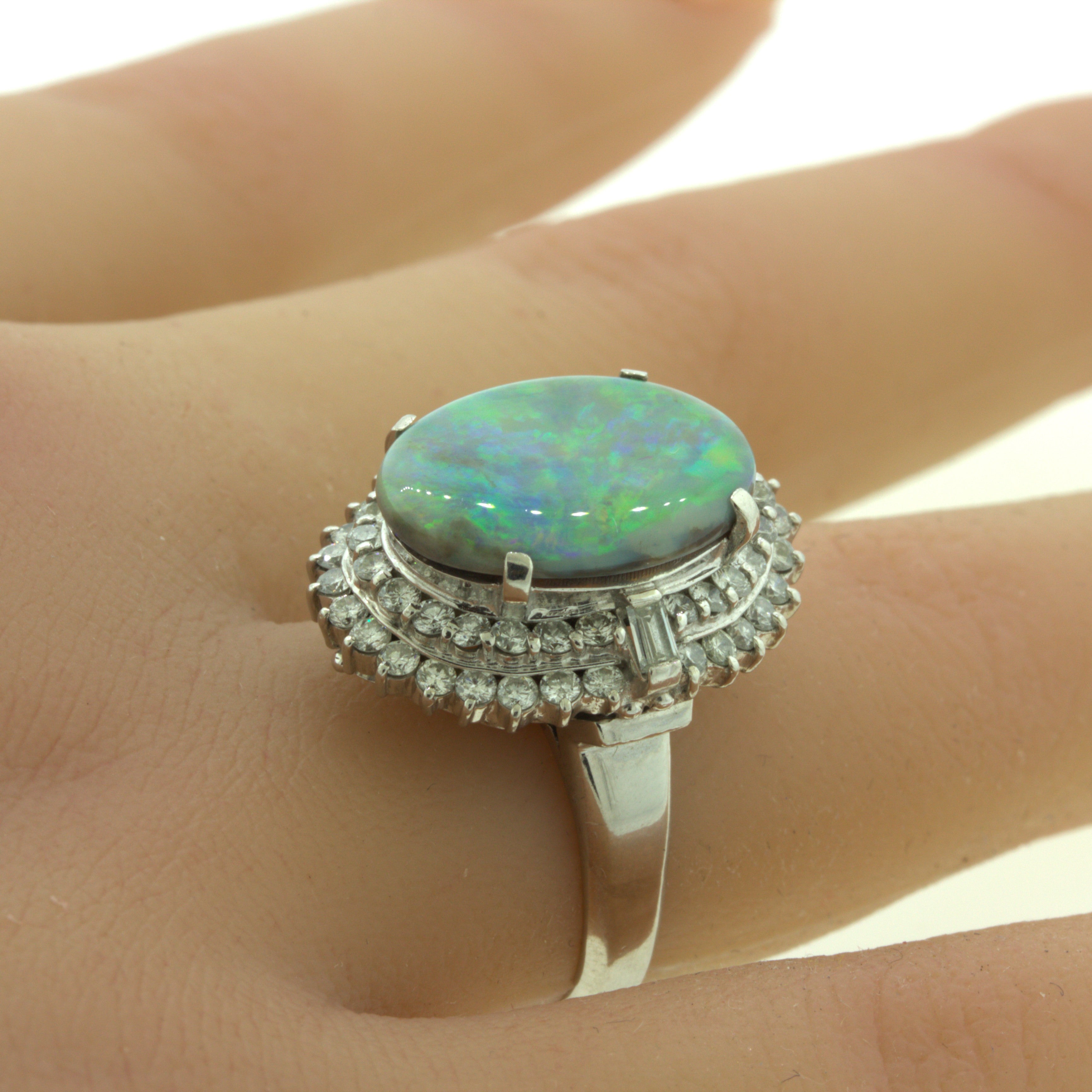 Australian Black Opal Diamond Platinum Ring