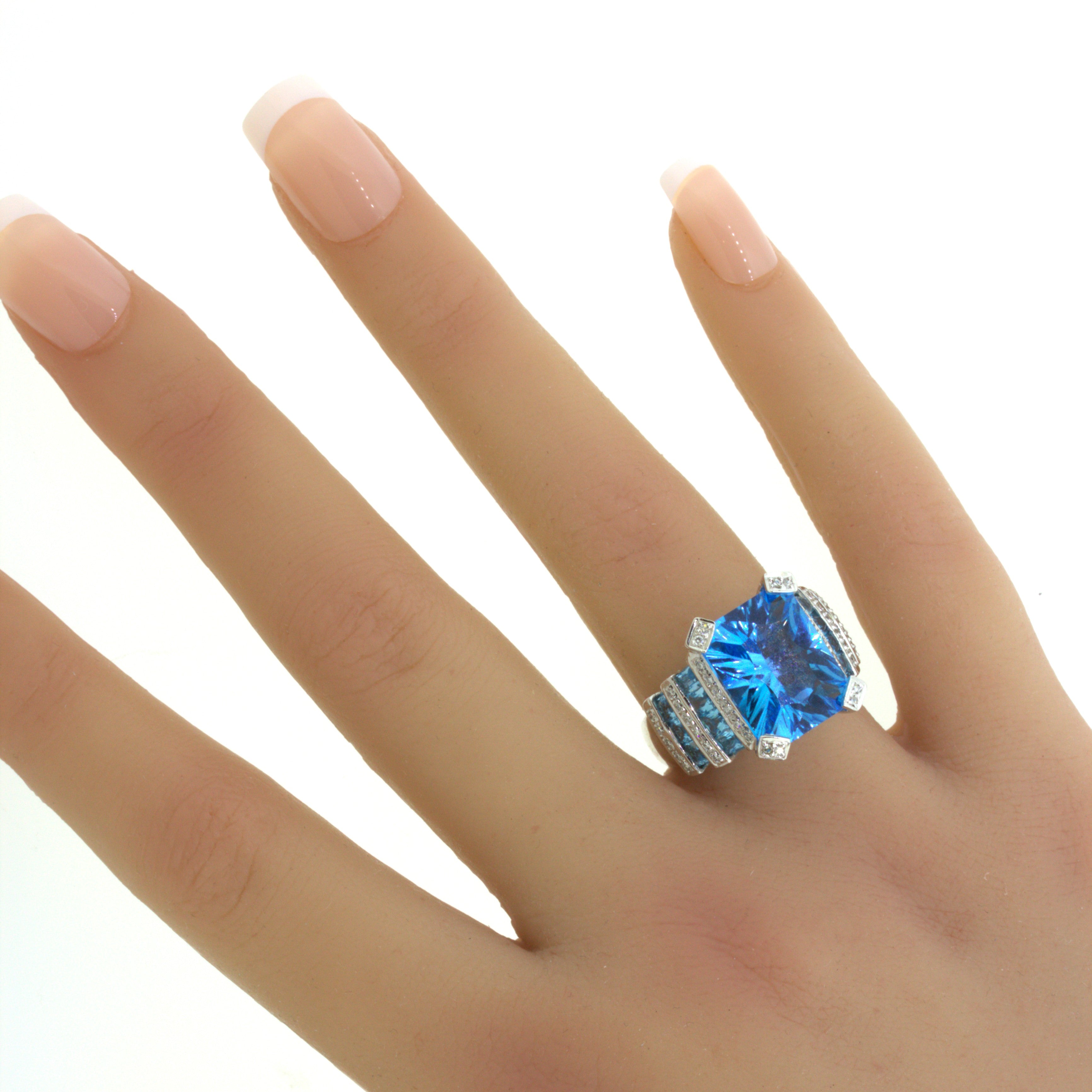 Bellarri Blue Topaz Diamond 18K White Gold Ring