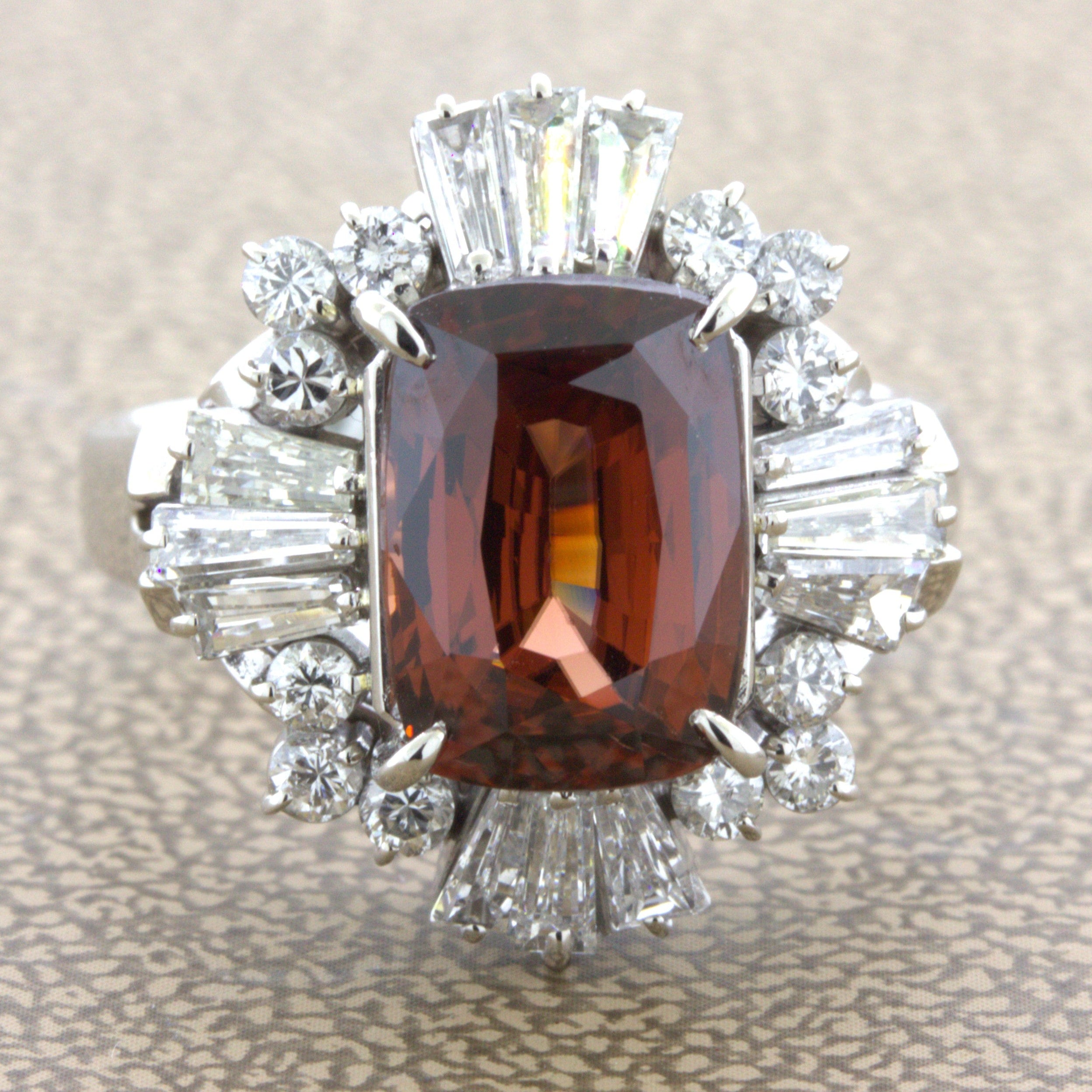Orange Zircon Diamond Platinum Ring