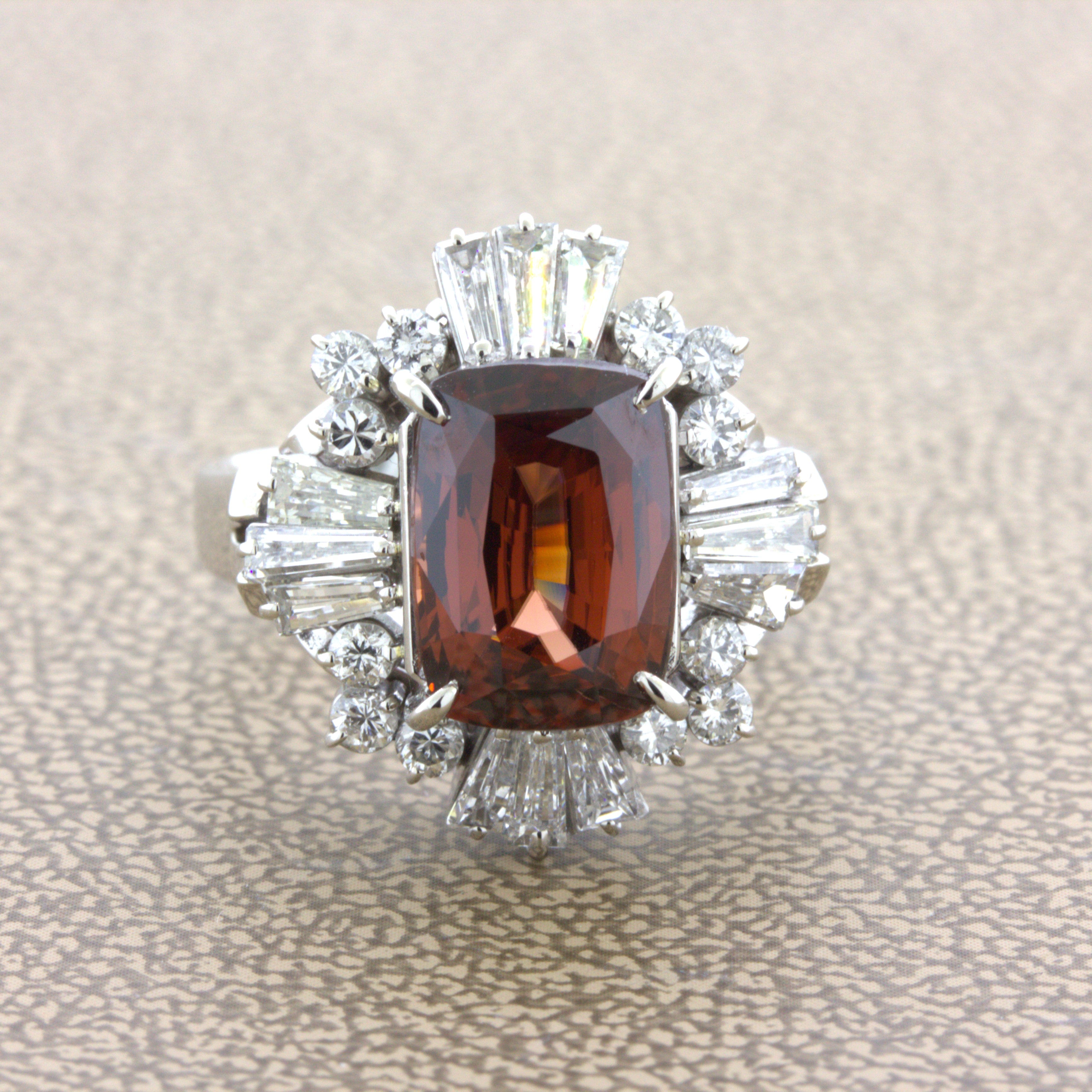 Orange Zircon Diamond Platinum Ring