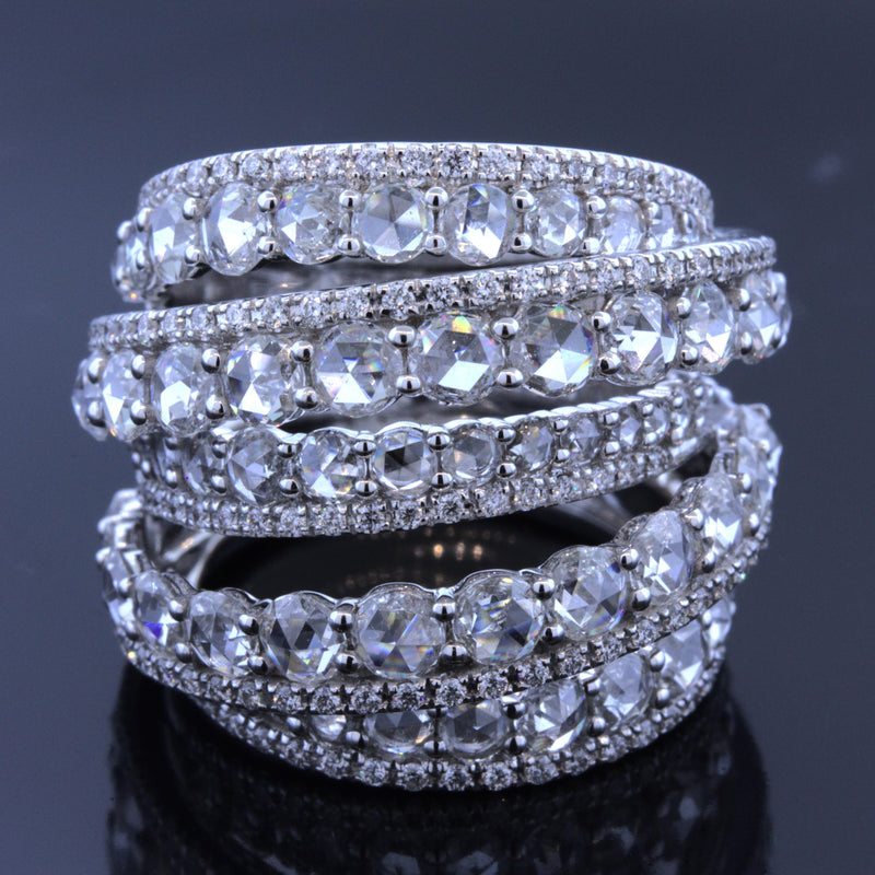 Rose-cut Diamond Multi-Layer 18K White Gold Wrap Ring