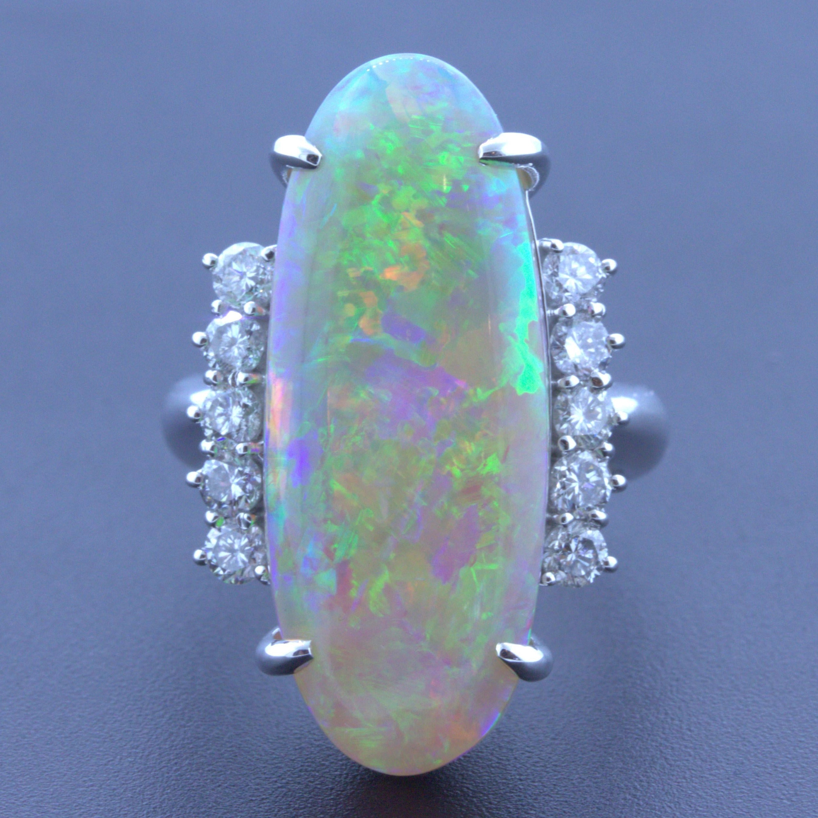 Impressive 15.36 Carat Australian Crystal Opal Diamond Platinum Cocktail Ring