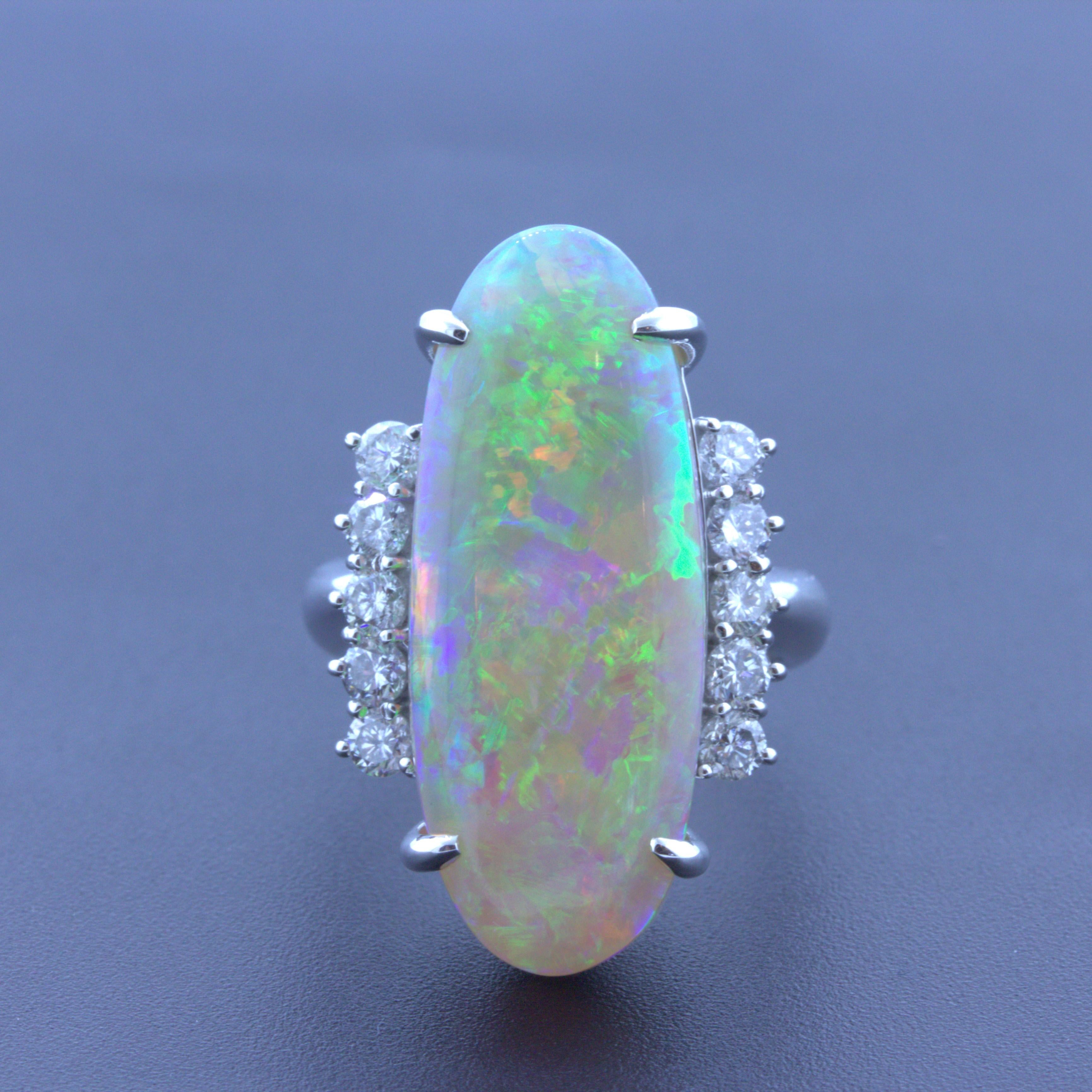 Impressive 15.36 Carat Australian Crystal Opal Diamond Platinum Cocktail Ring