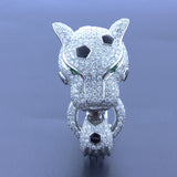 Diamond Onyx Emerald 18K White Gold Panther Ring