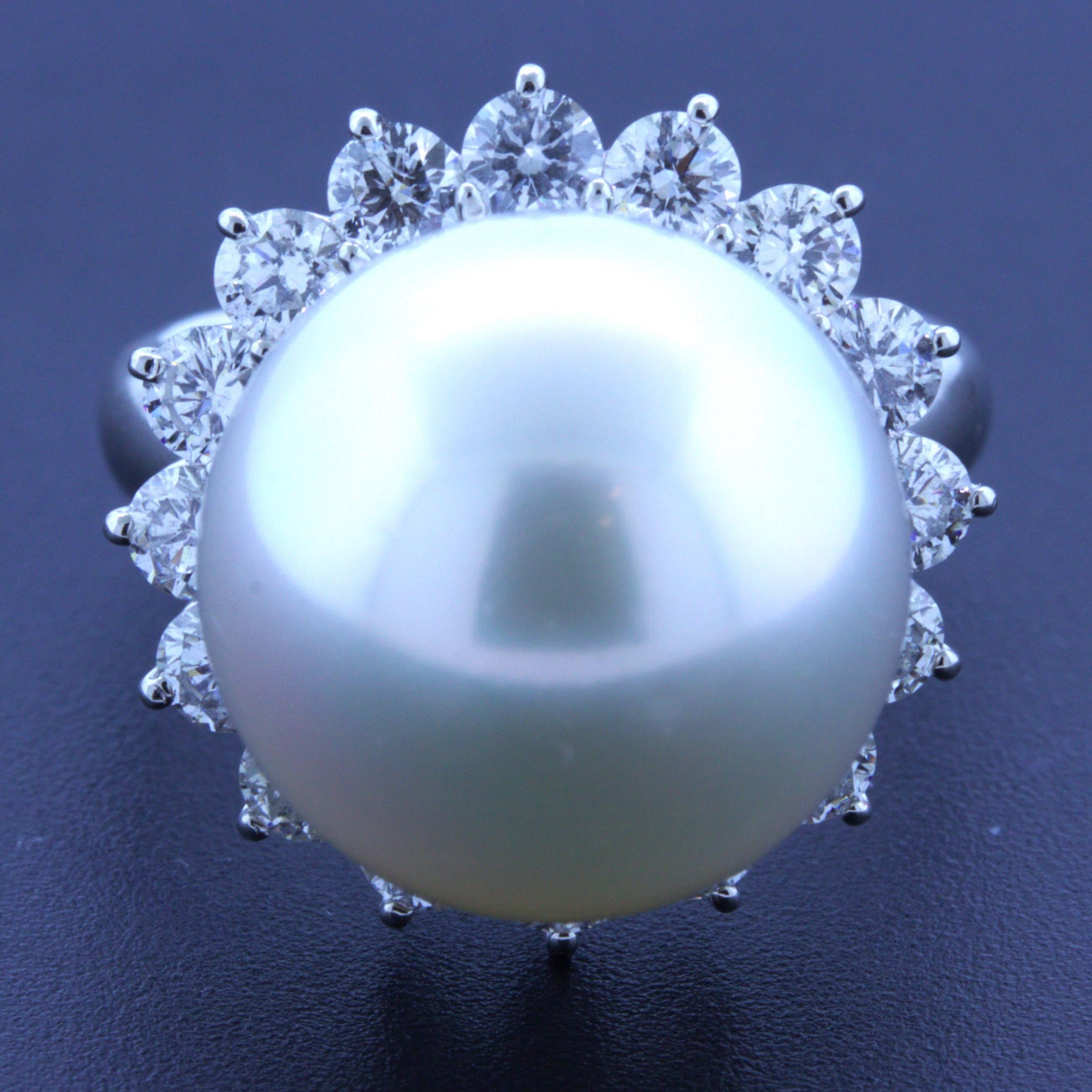 South Sea Pearl Diamond Halo Platinum Ring