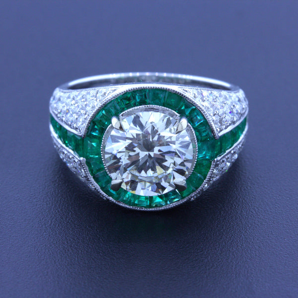 2.53 Carat Round-Diamond Emerald 18k White Gold Engagement Ring