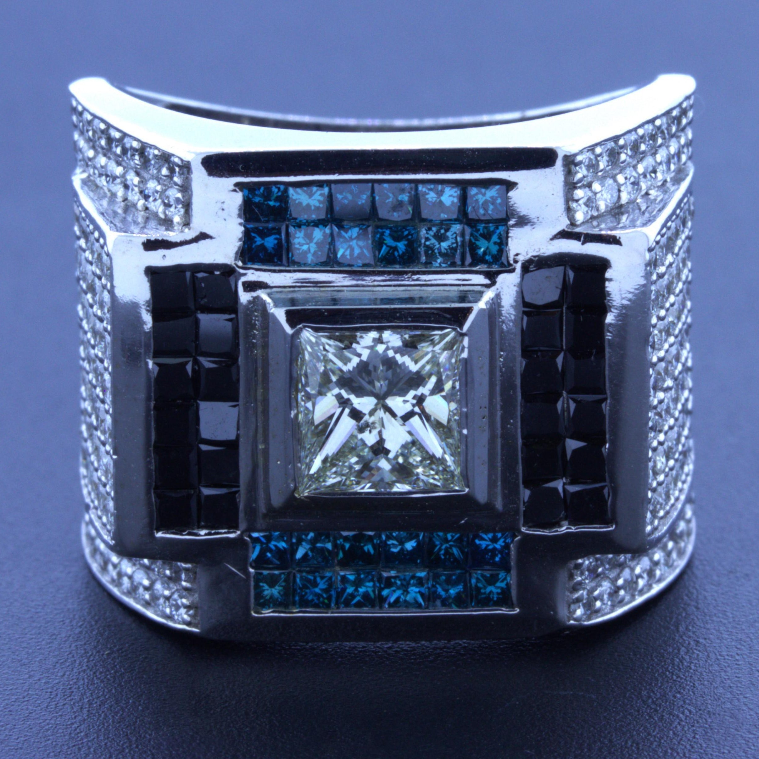 Gentleman’s White Blue Black Diamond 14k White Gold Ring