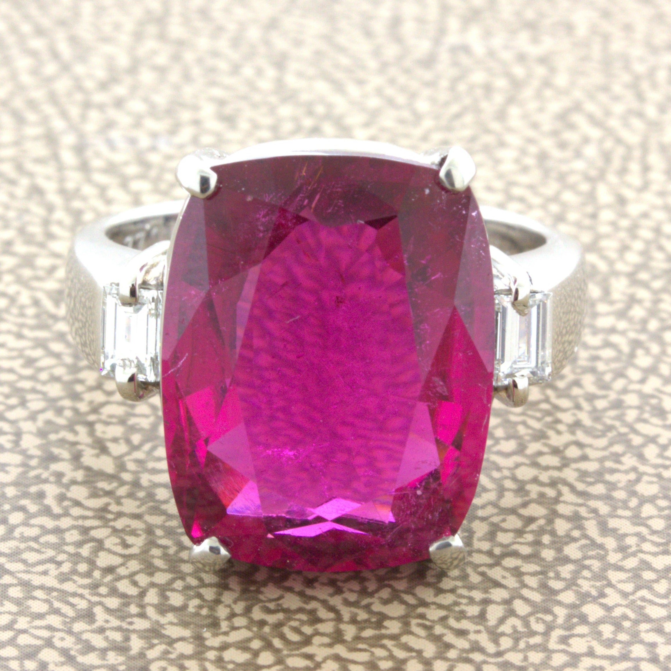 10.44 Carat Rubellite Tourmaline Diamond Platinum 3-Stone Ring