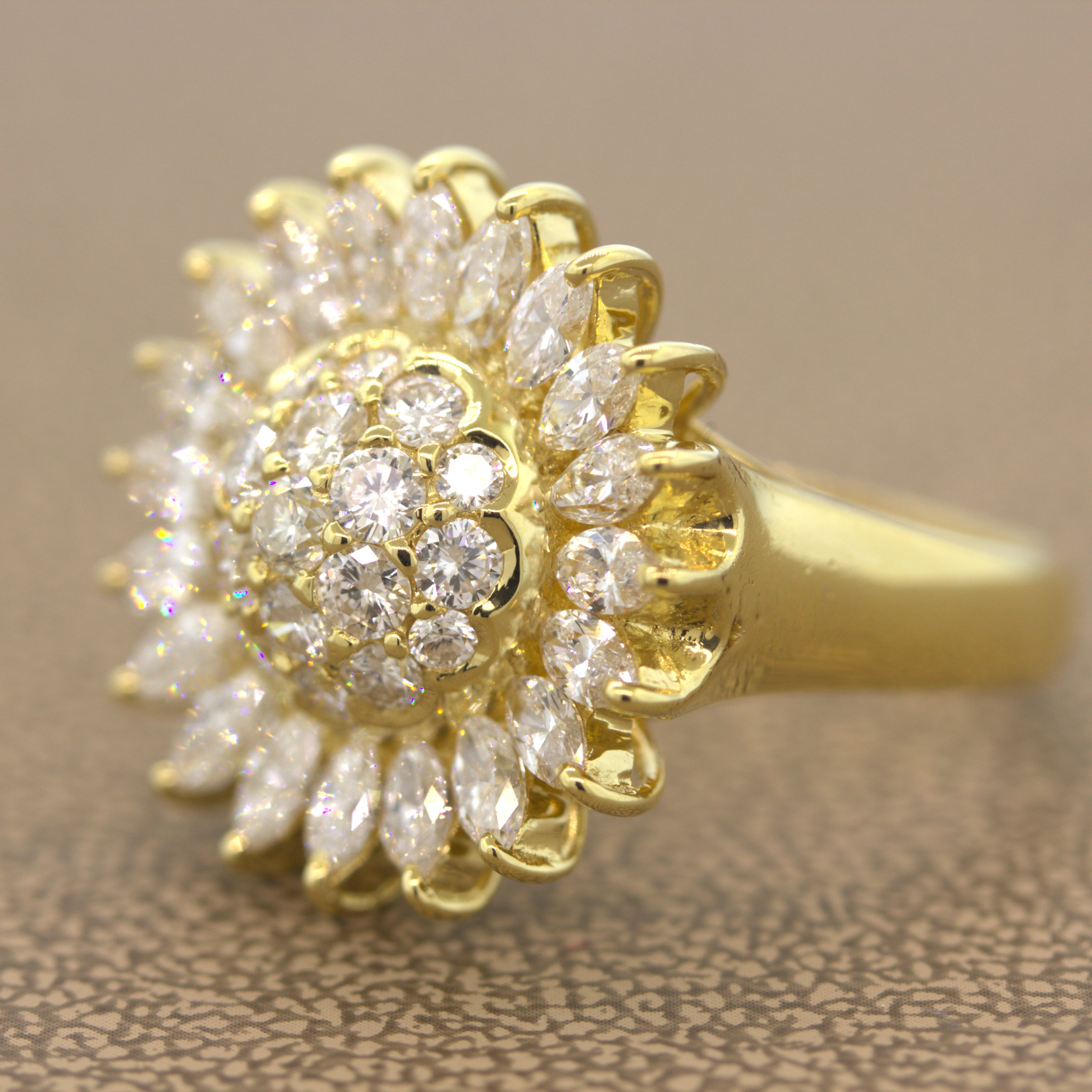 Diamond Sunflower Gold Ring