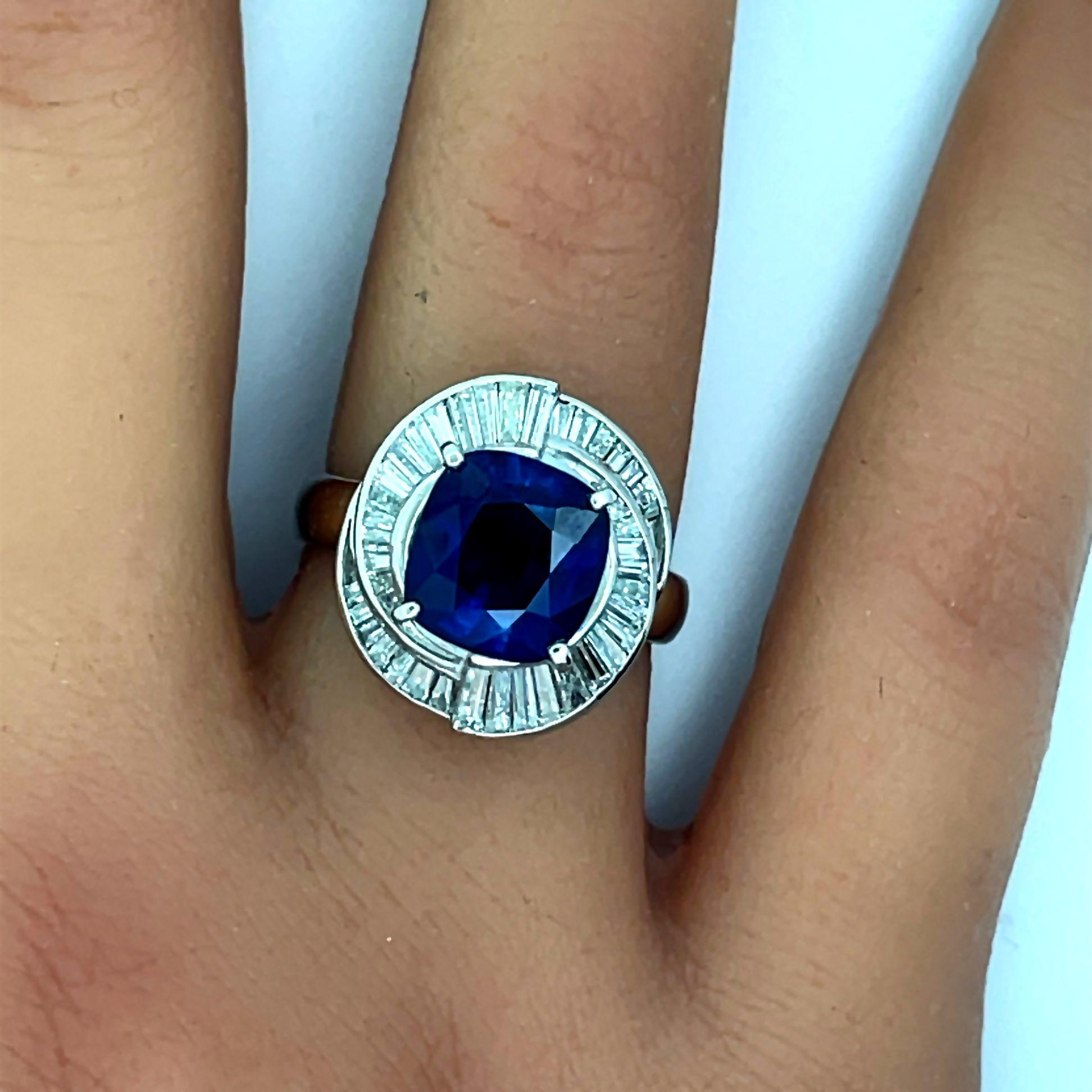 3.98 Carat Royal-Blue Ceylon Sapphire Diamond Platinum Ring, GRS Certified