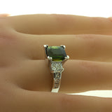Green Tourmaline Diamond 14k White Gold Ring