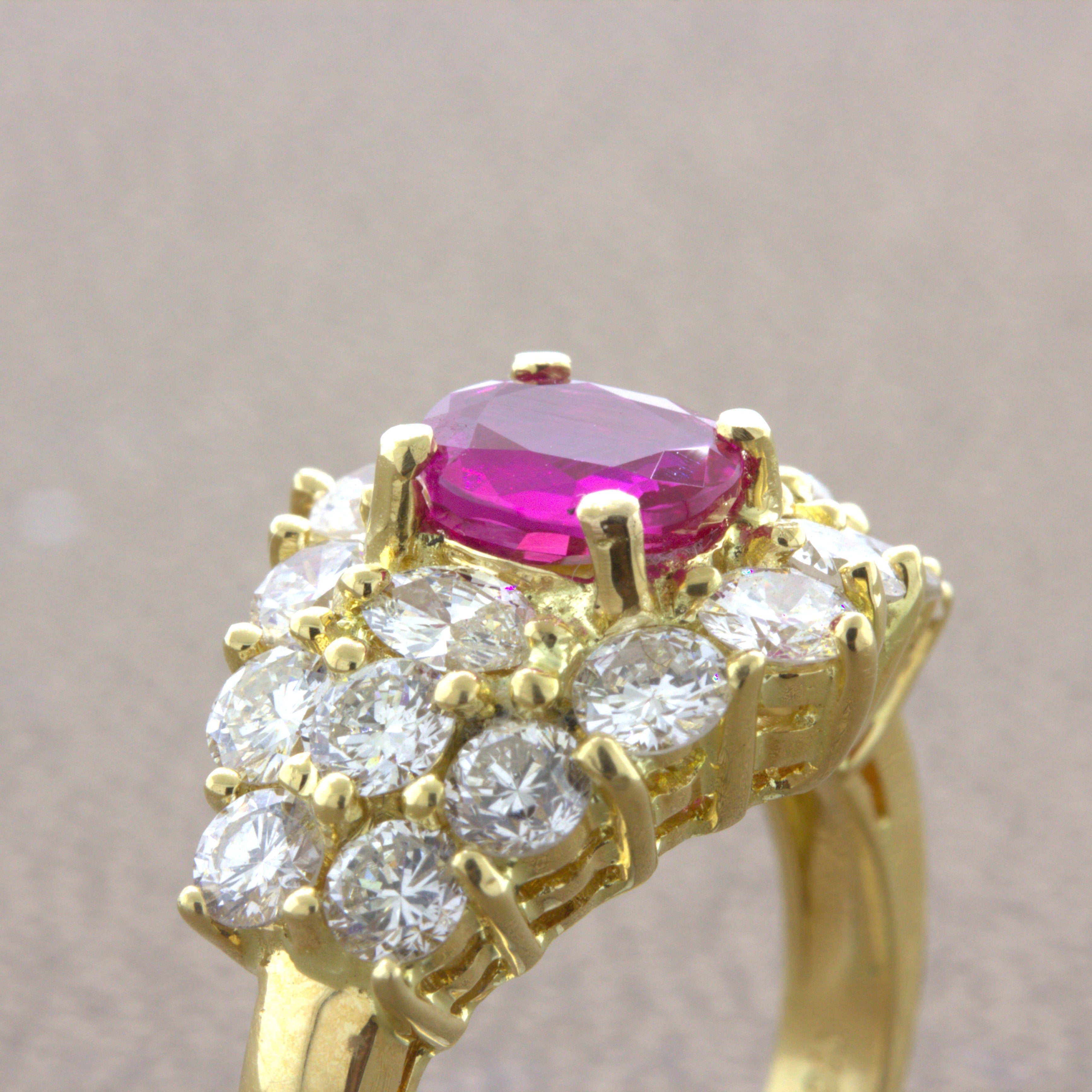 1.09 Carat Burma No-Heat Ruby Diamond 18K Yellow Gold Ring, GIA Certified