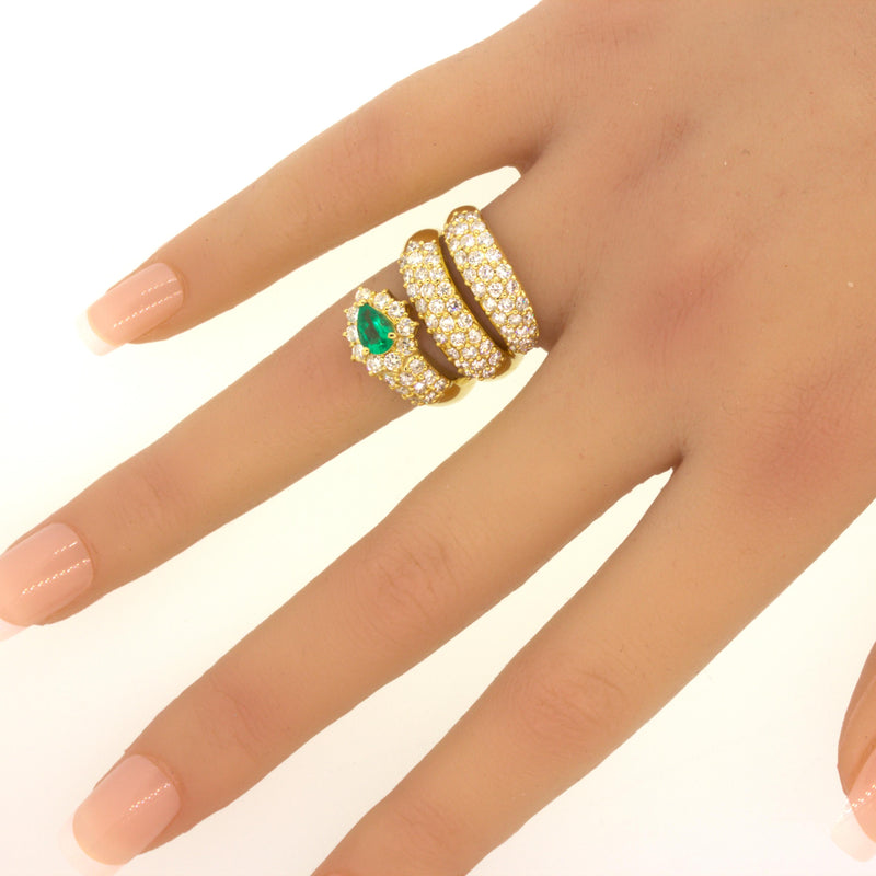 Emerald Diamond 18k Yellow Gold Snake Ring