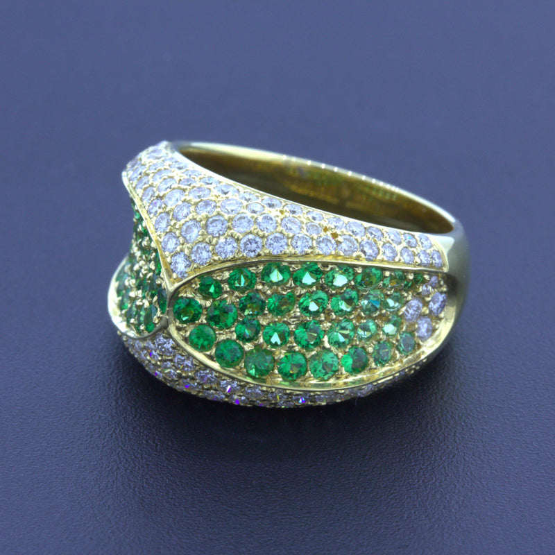 Tsavorite Garnet Diamond 18k Yellow Gold Ring