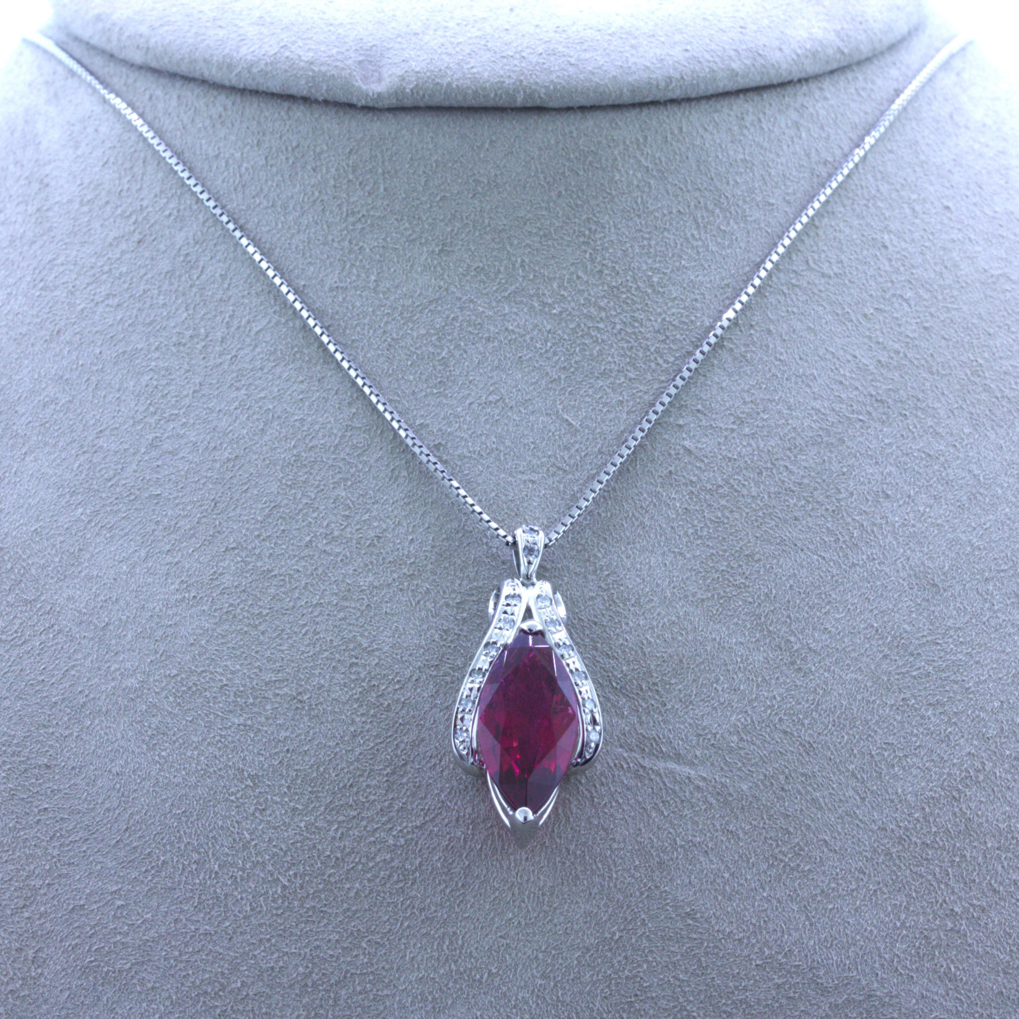 6.42 Carat Rubellite Tourmaline Diamond Platinum Pendant