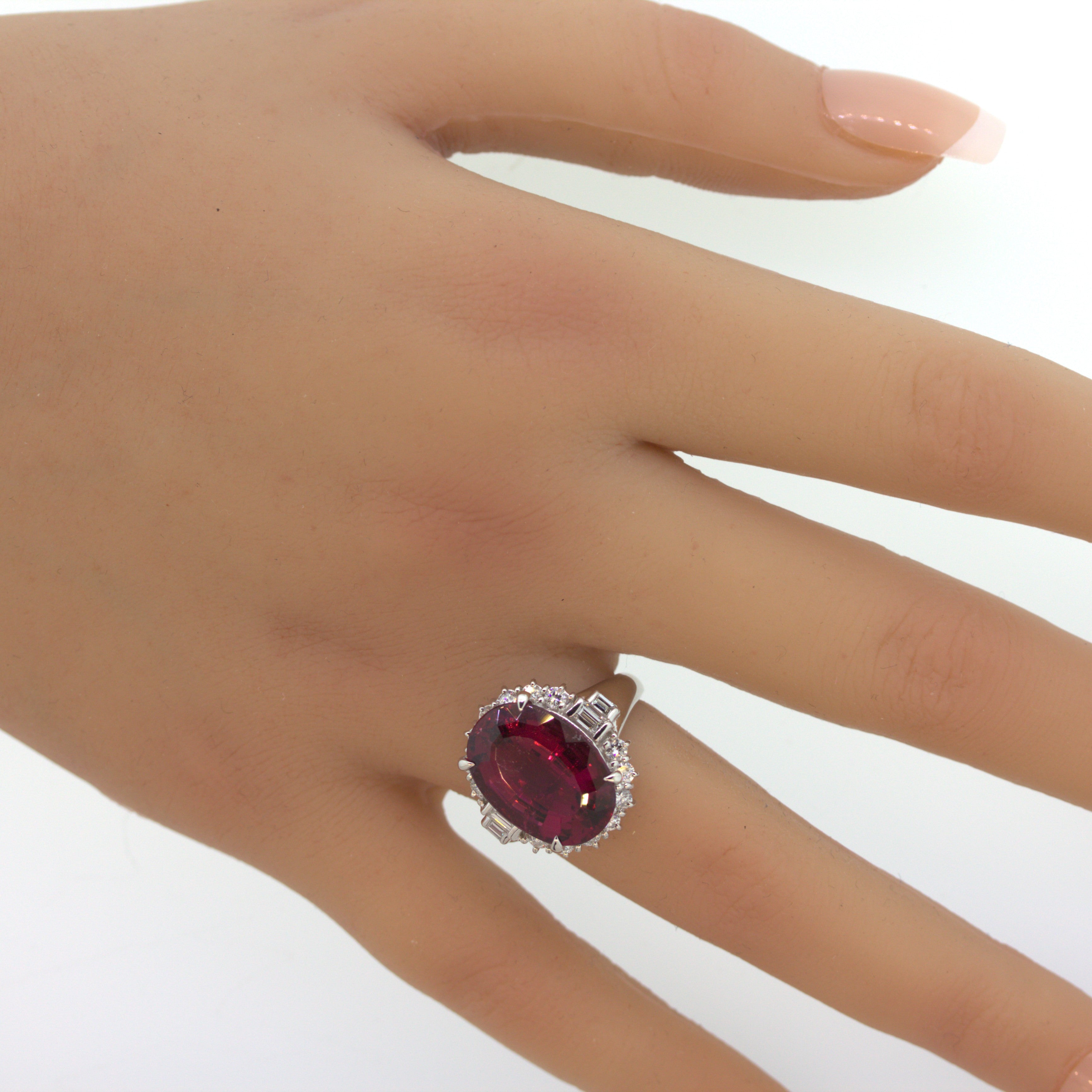 9.46 Carat Rubellite Tourmaline Diamond Platinum Ring