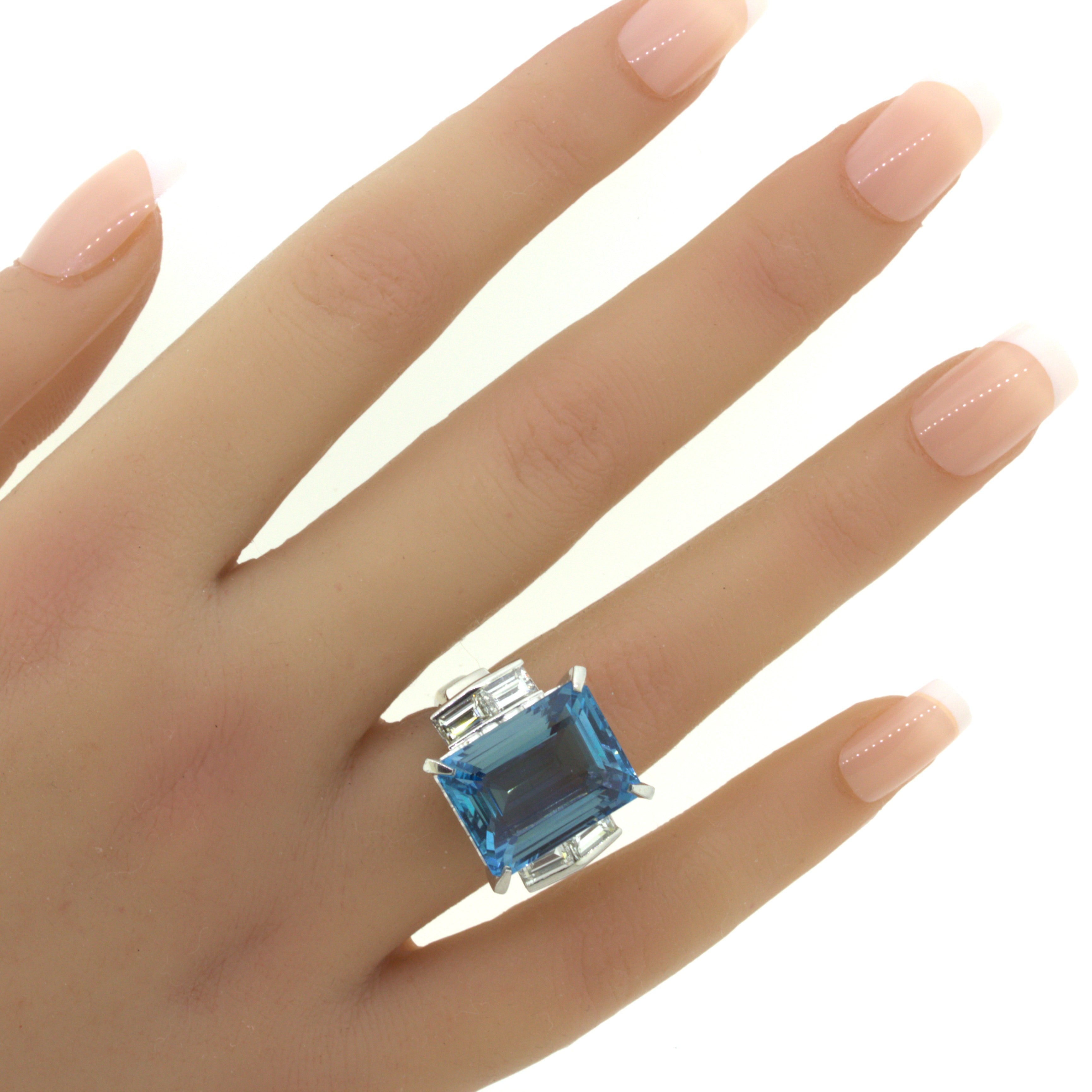 19.11 Carat Aquamarine Diamond Platinum Cocktail Ring