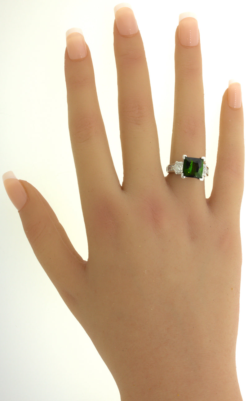 Green Tourmaline Diamond 14k White Gold Ring