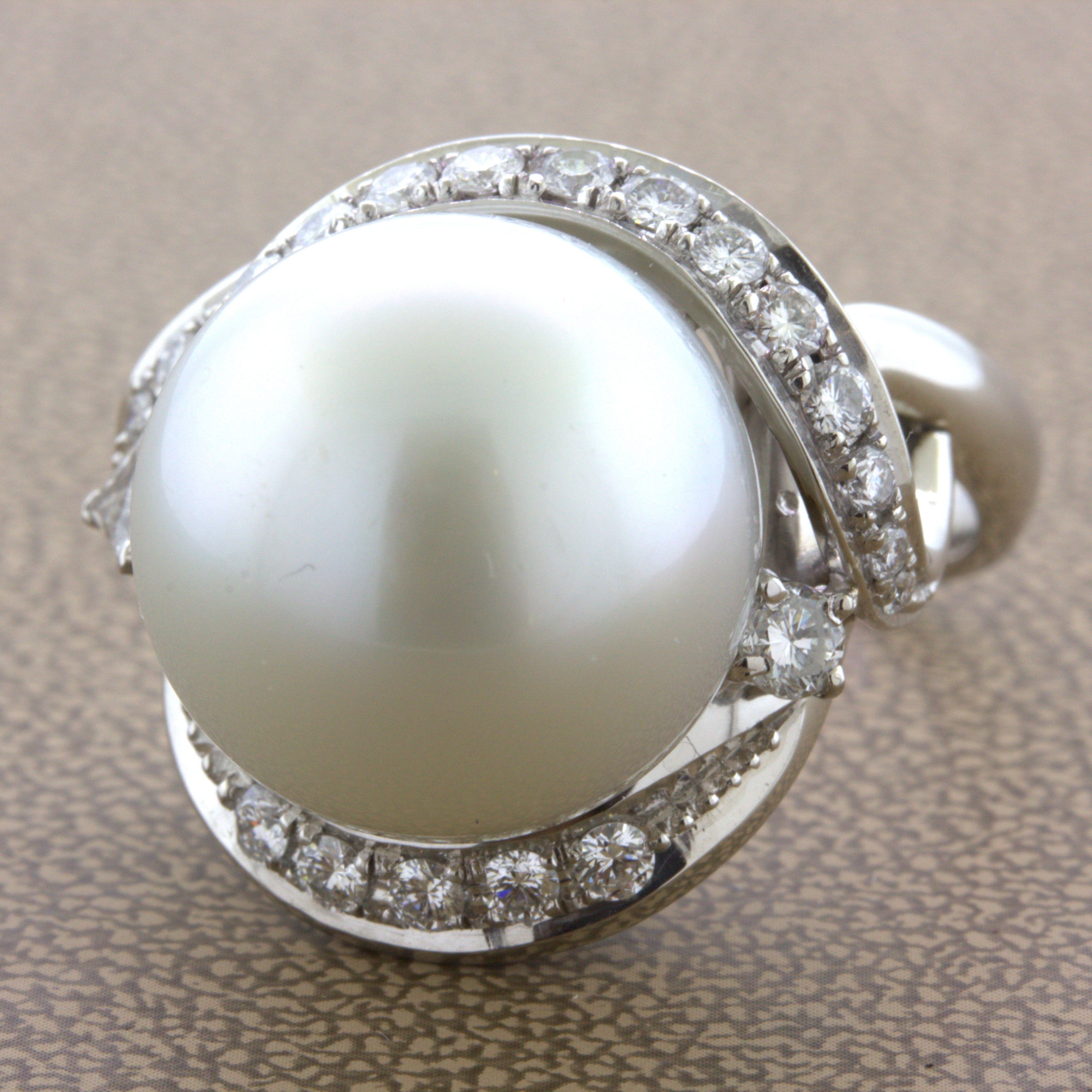 16MM South Sea Pearl Diamond Platinum Cocktail Ring