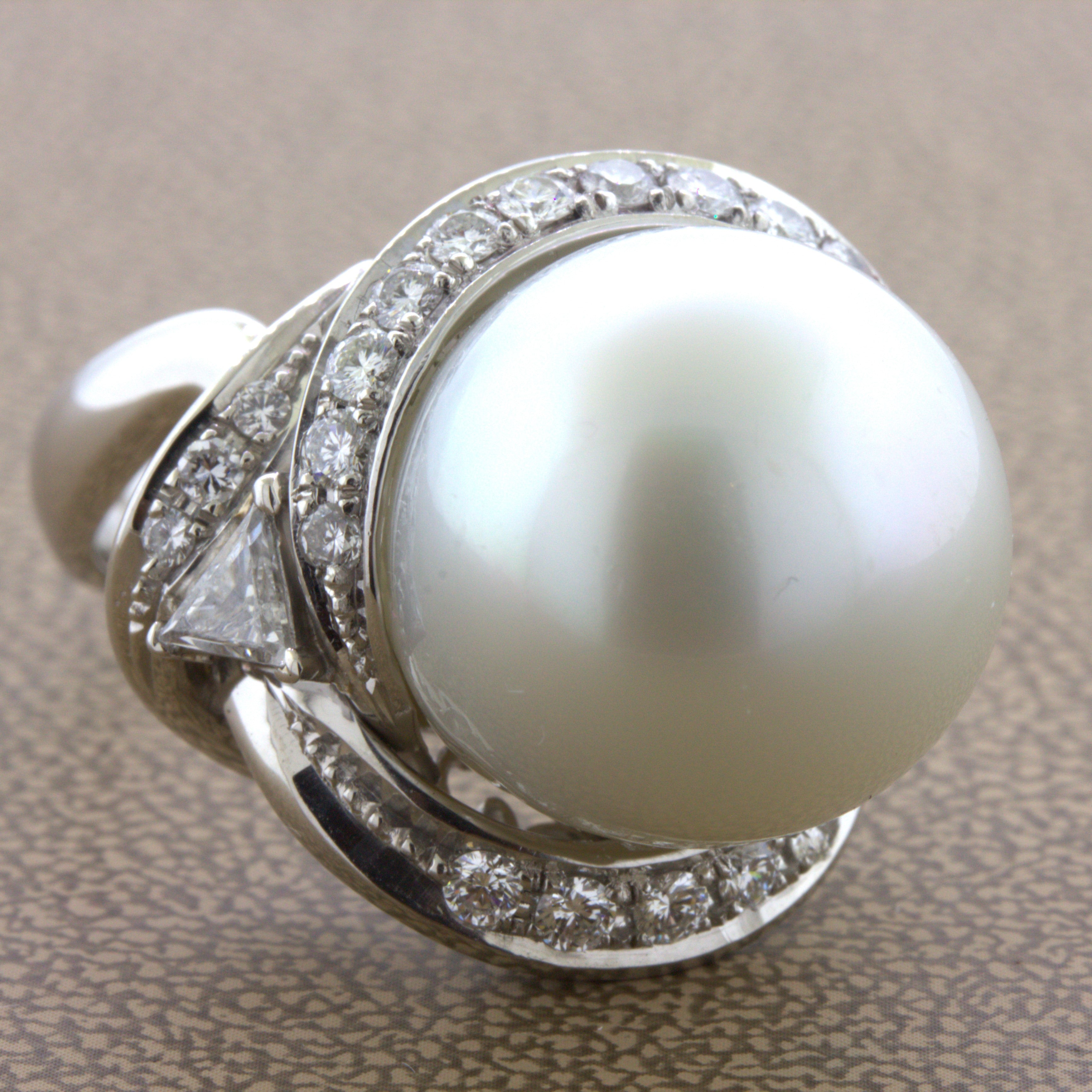 16MM South Sea Pearl Diamond Platinum Cocktail Ring