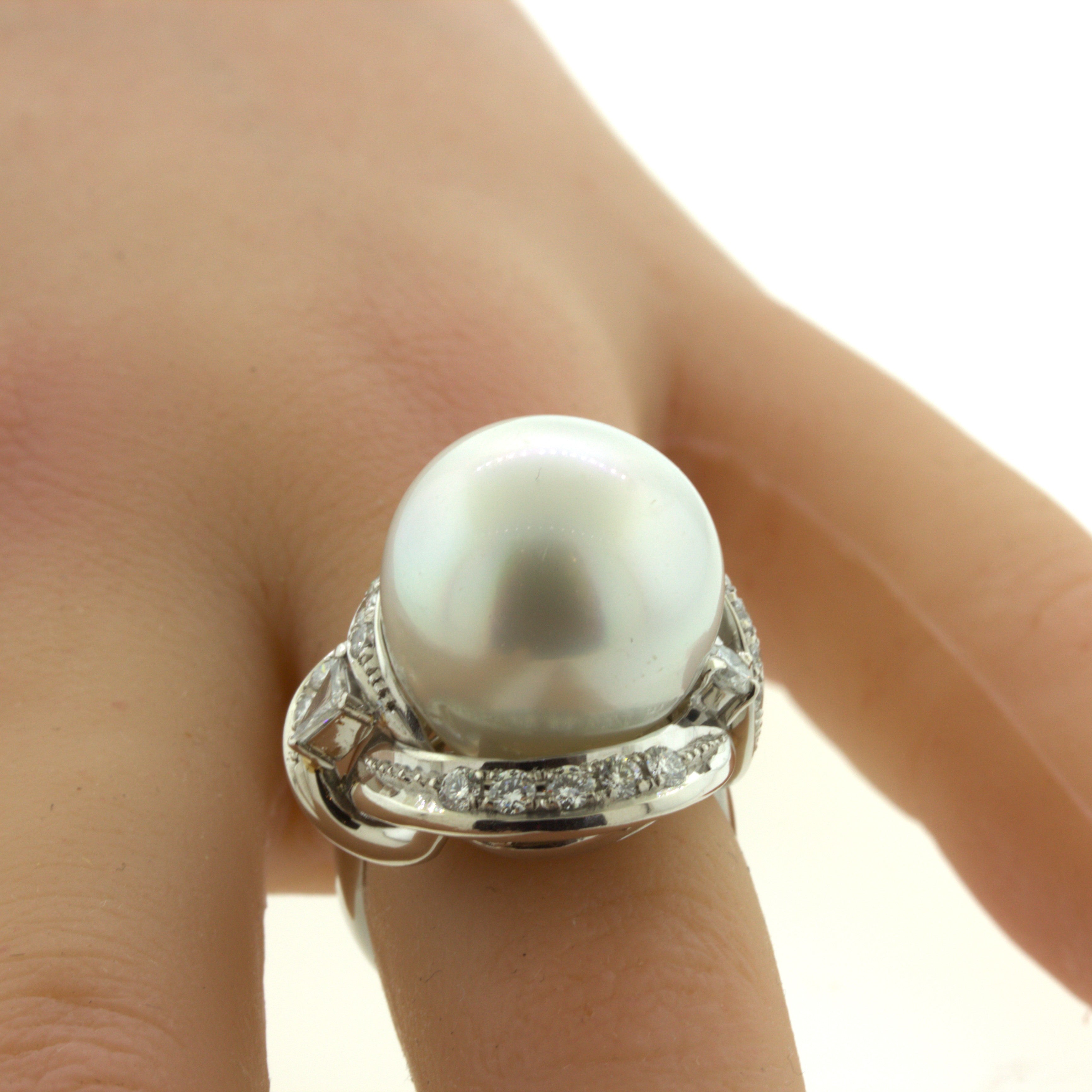 16MM South Sea Pearl Diamond Platinum Cocktail Ring