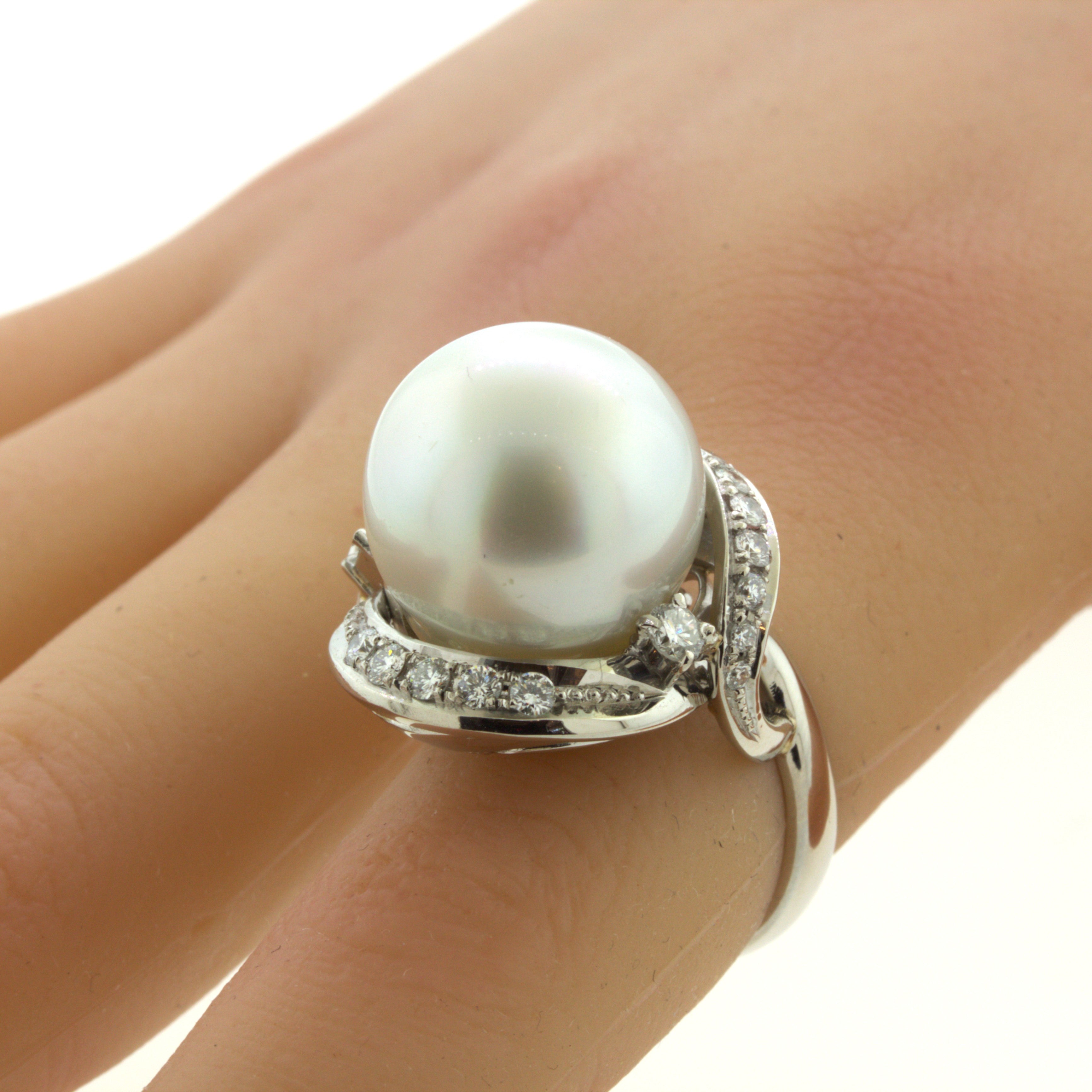 16MM South Sea Pearl Diamond Platinum Cocktail Ring