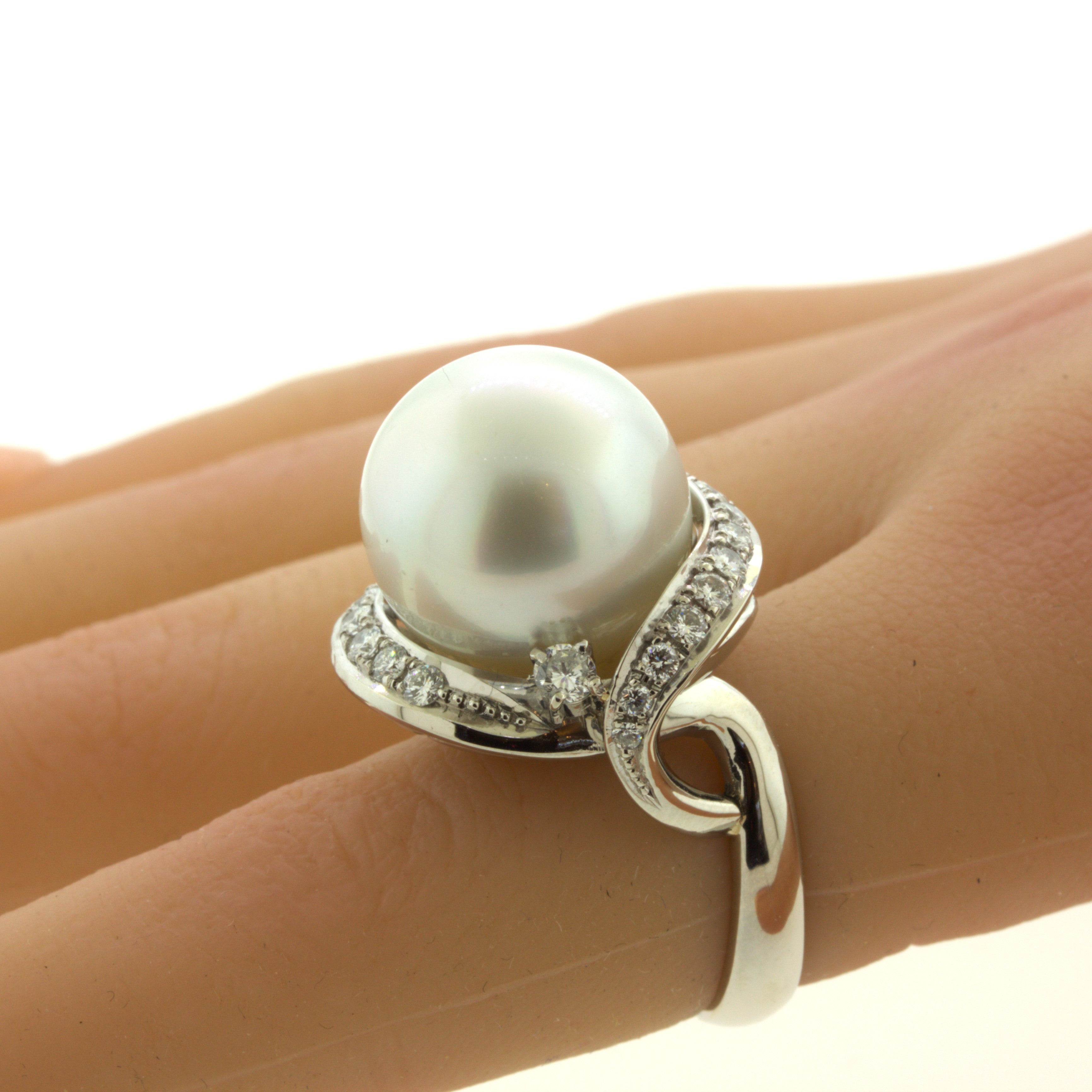 16MM South Sea Pearl Diamond Platinum Cocktail Ring