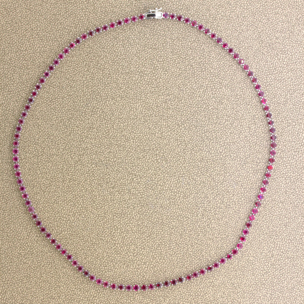33 CT TGW Created Ruby and Created White Sapphire Tennis Necklace in  Sterling Silver - 12MY1A