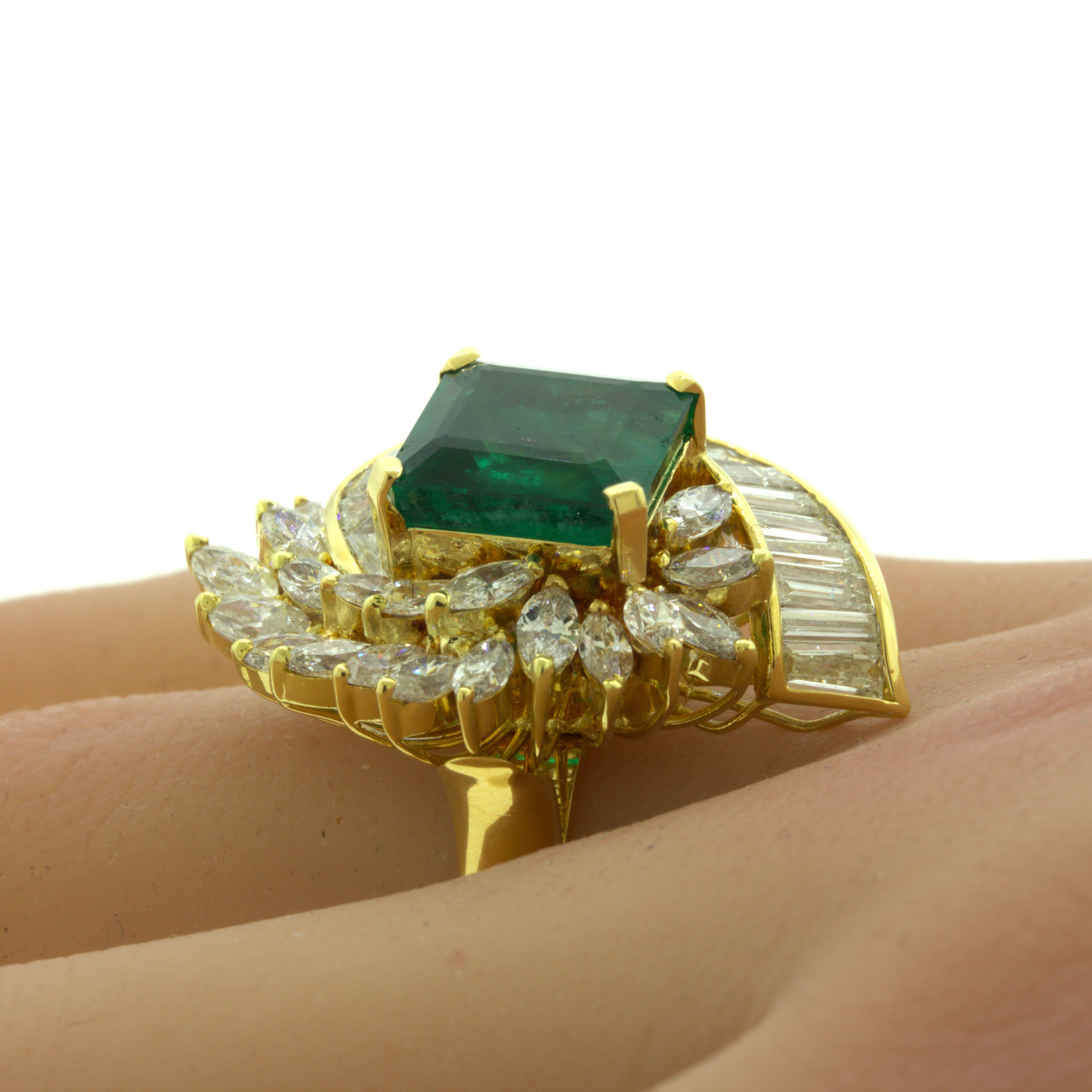 Emerald Diamond Cascade 18k Yellow Gold Pendant & Ring