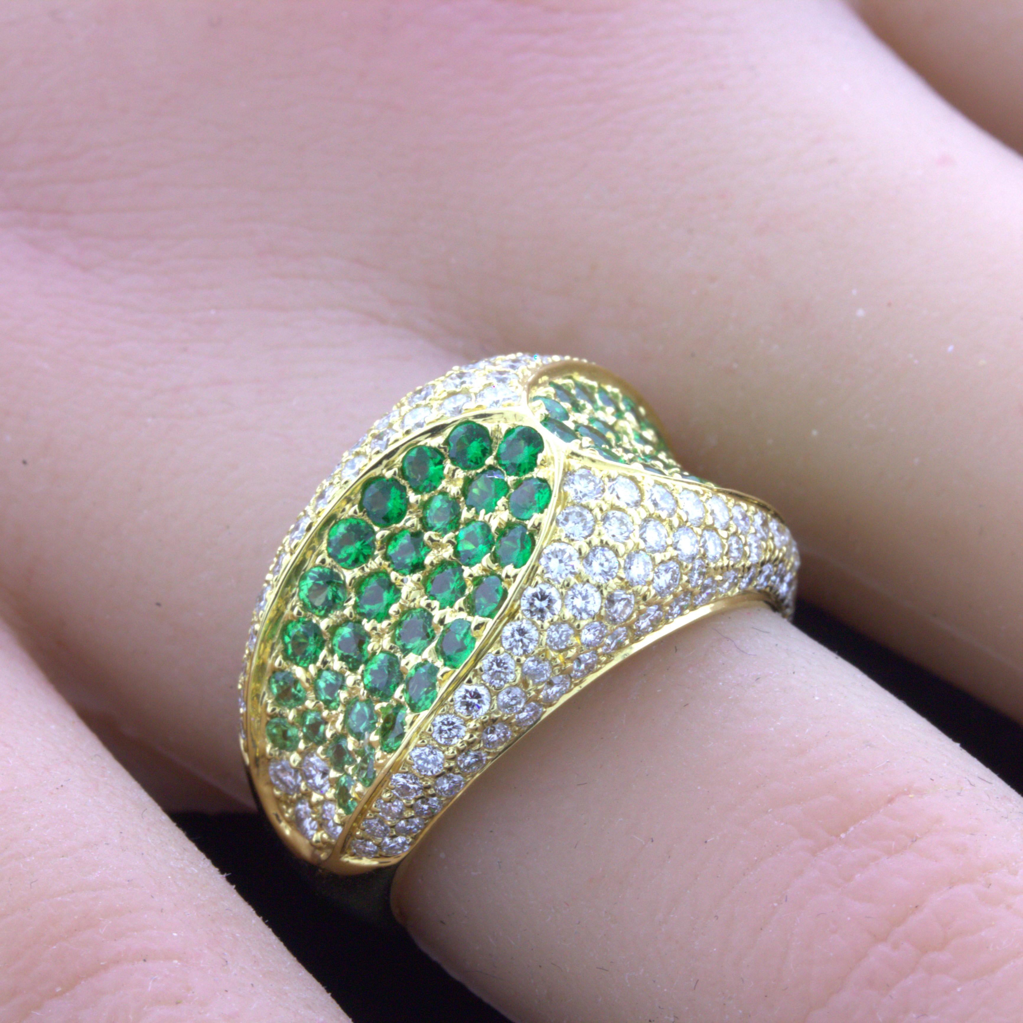 Tsavorite Garnet Diamond 18k Yellow Gold Ring