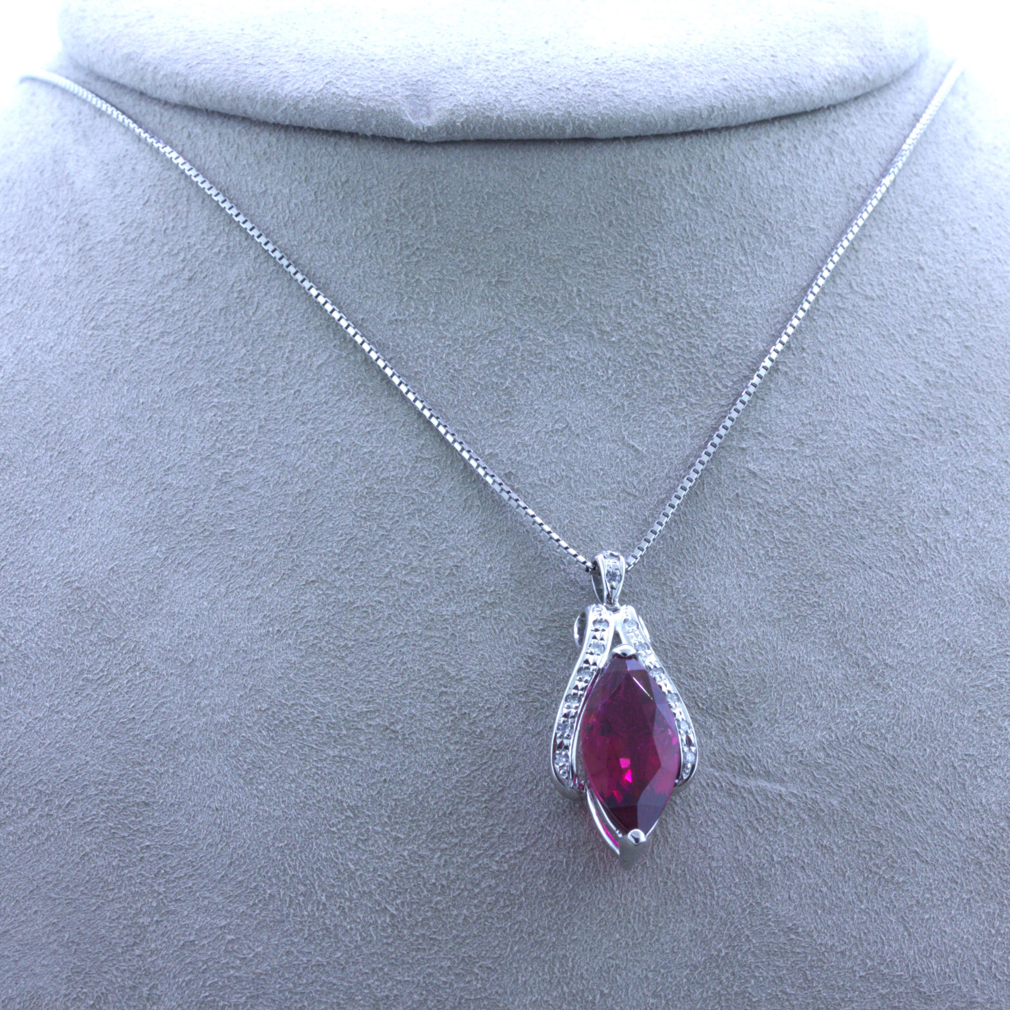 6.42 Carat Rubellite Tourmaline Diamond Platinum Pendant