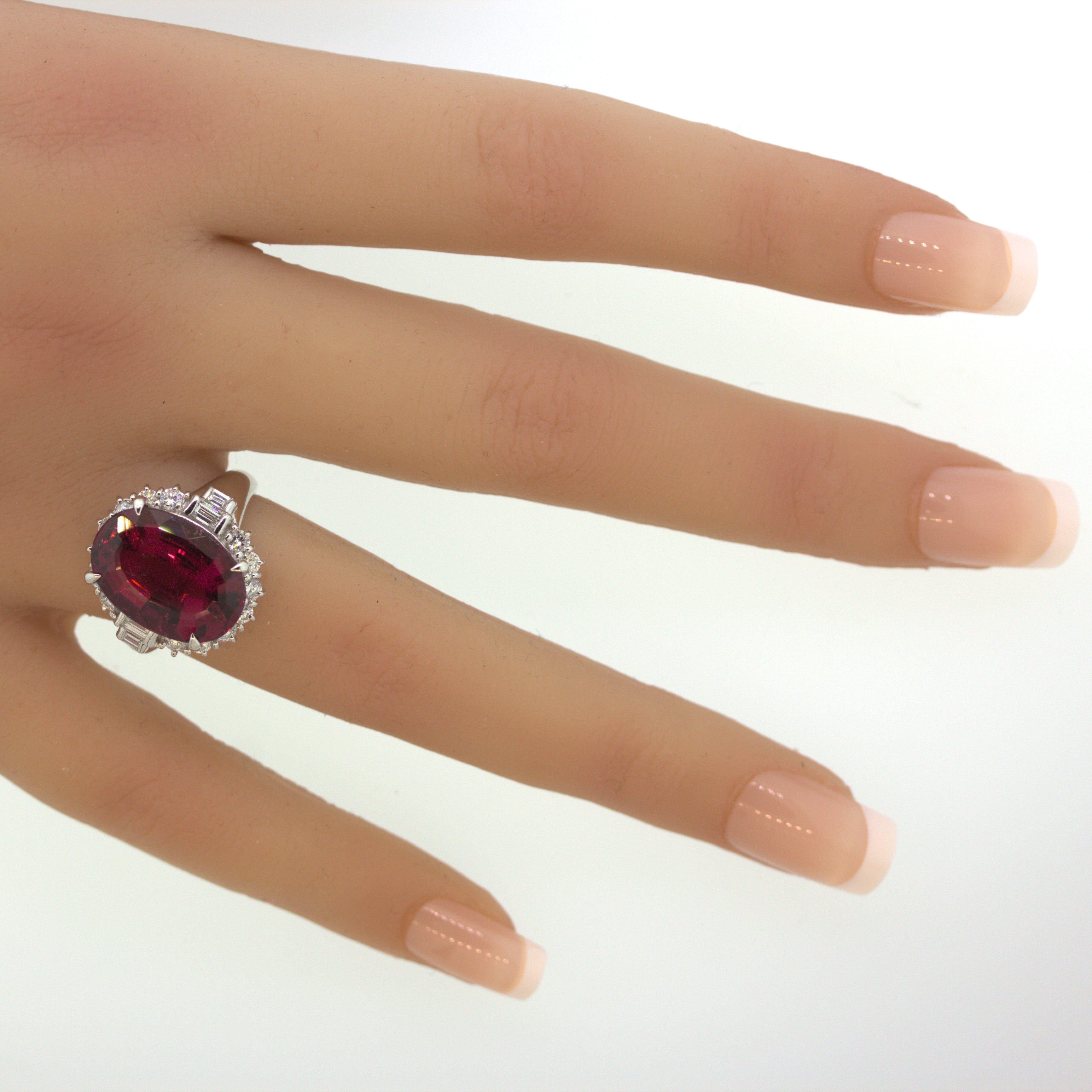 9.46 Carat Rubellite Tourmaline Diamond Platinum Ring