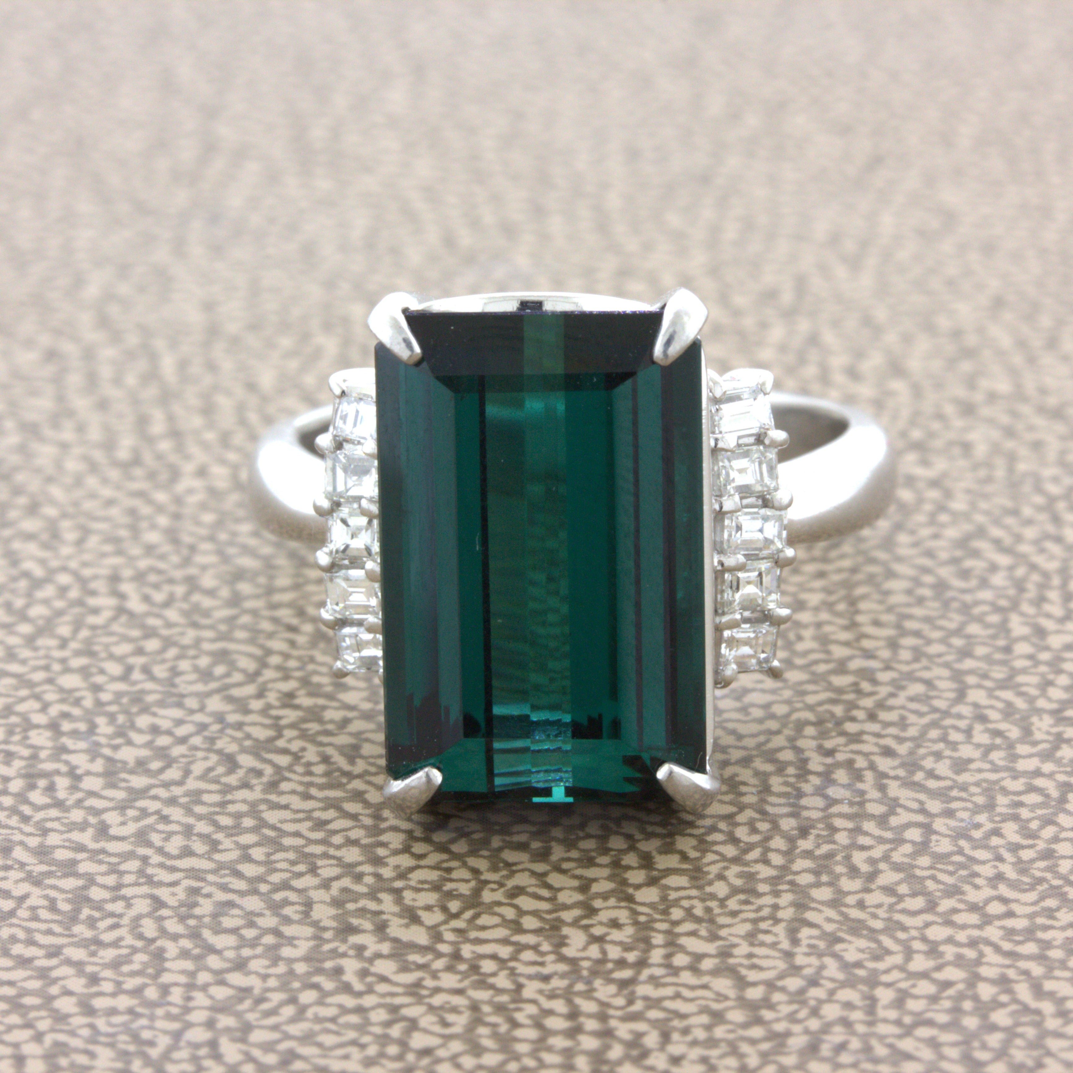 9.13 Carat Indicolite Tourmaline Diamond Platinum Ring