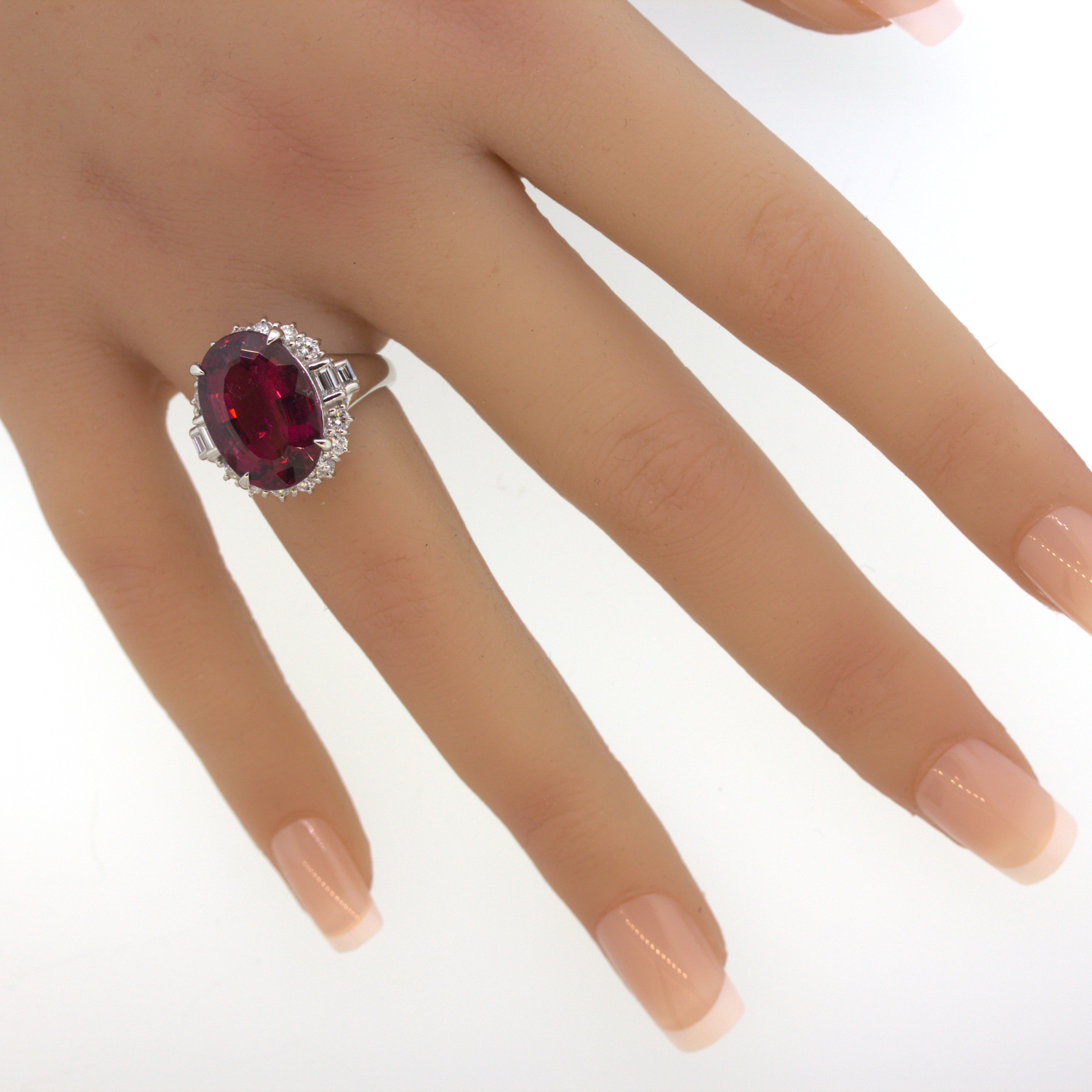 9.46 Carat Rubellite Tourmaline Diamond Platinum Ring