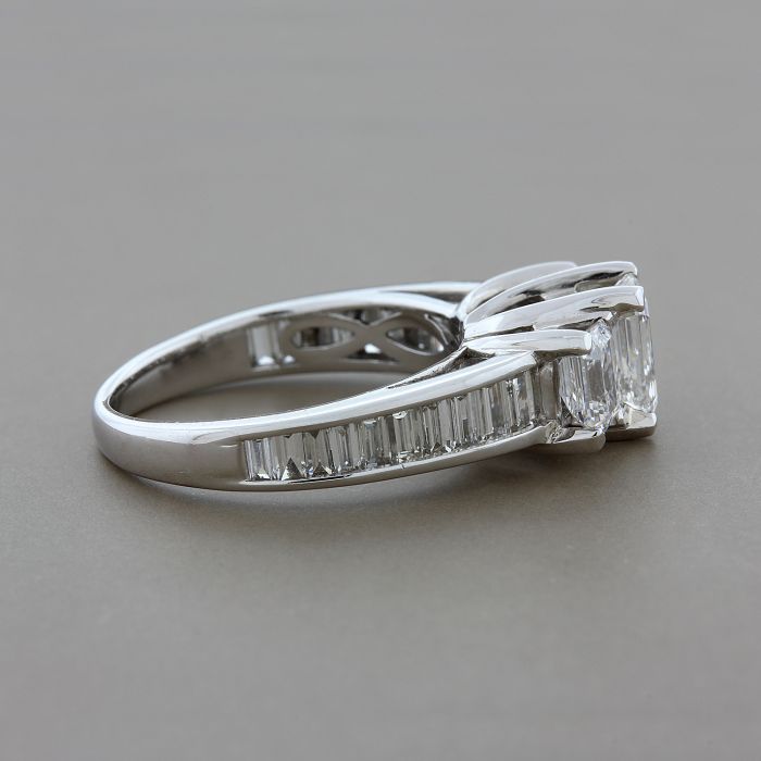 Three Stone Emerald Cut Diamond Anniversary Gold Engagement Ring